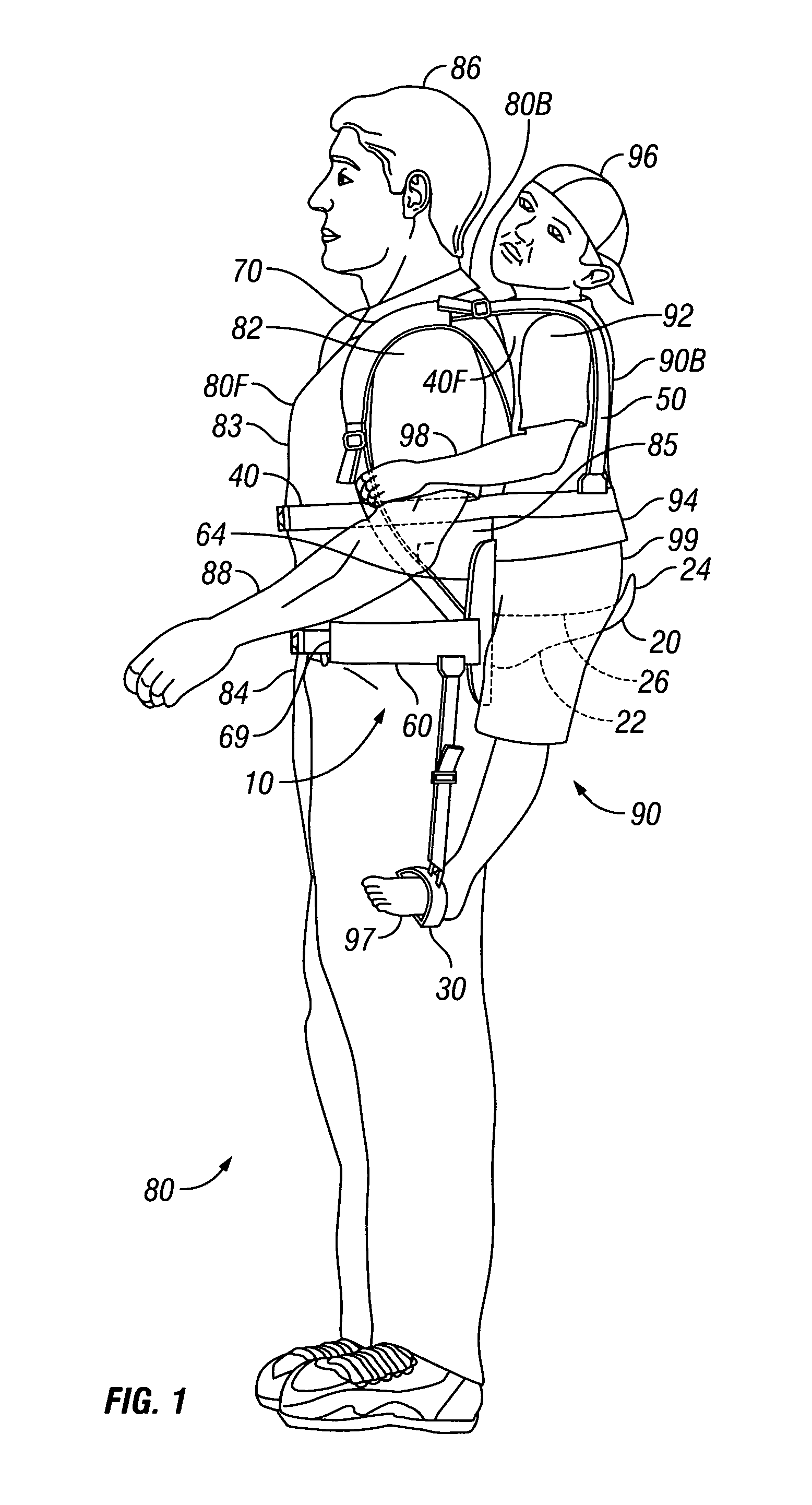 Device for carrying toddlers and small children on an adult wearer's back