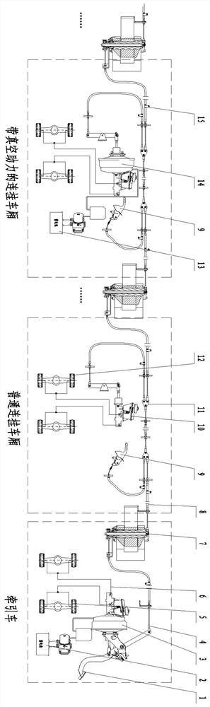 A hydraulic braking system for light multi-section connected trailer