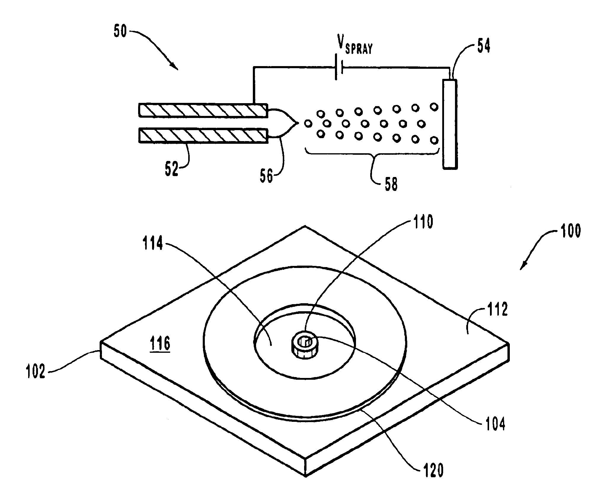 Electrospray nozzle and monolithic substrate