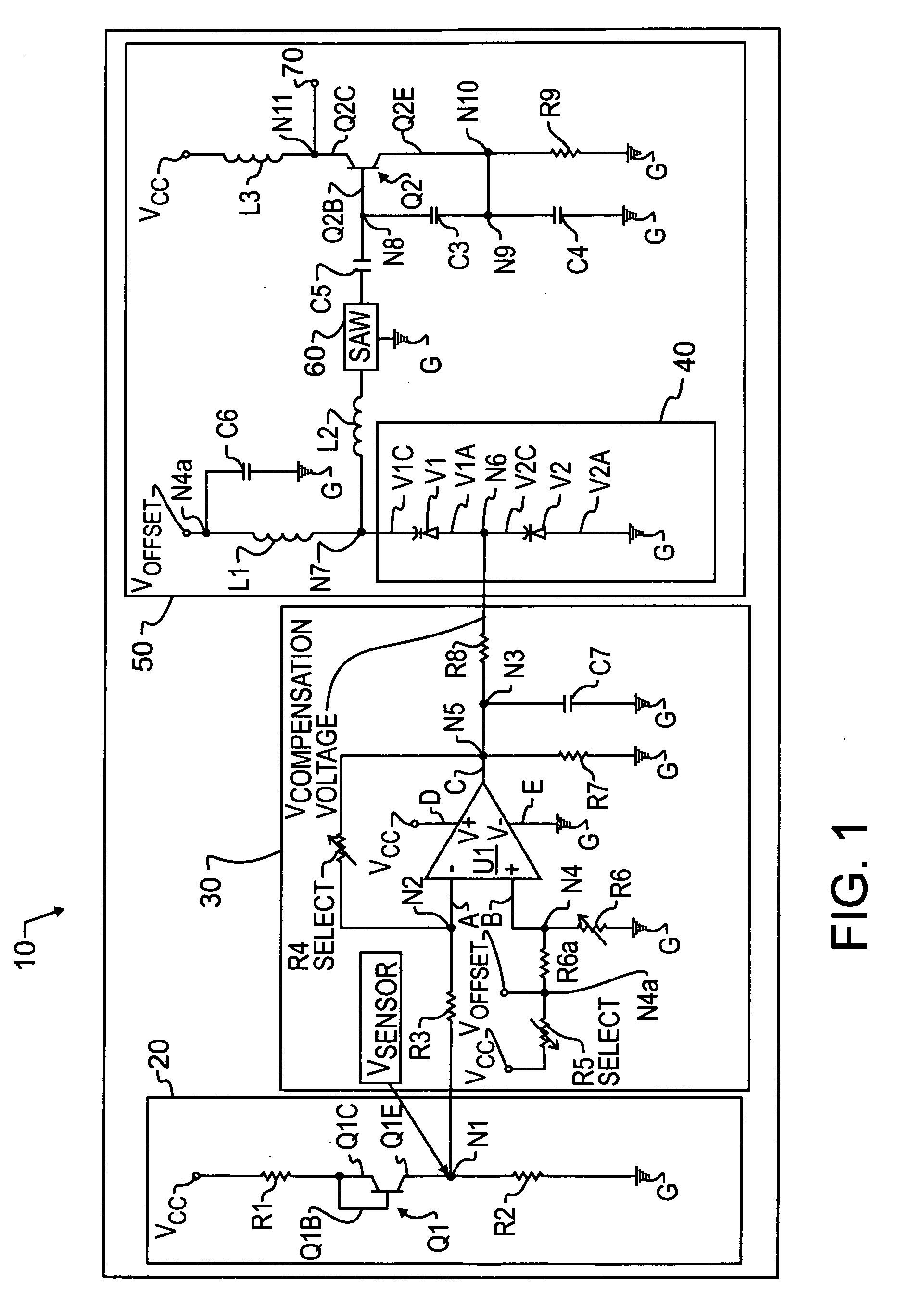 Temperature compensation circuit for a surface acoustic wave oscillator