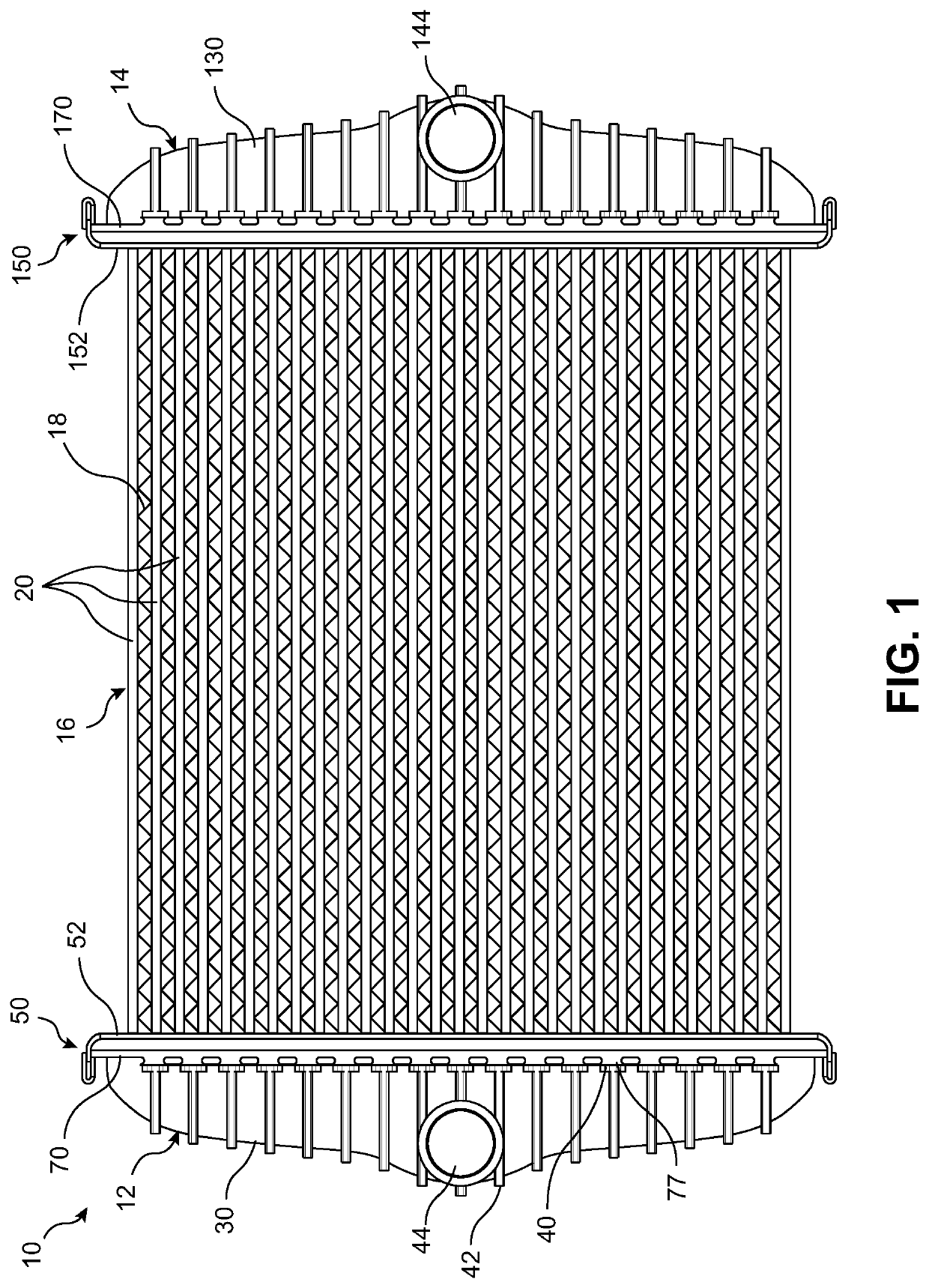 Heat exchanger header with stiffening element