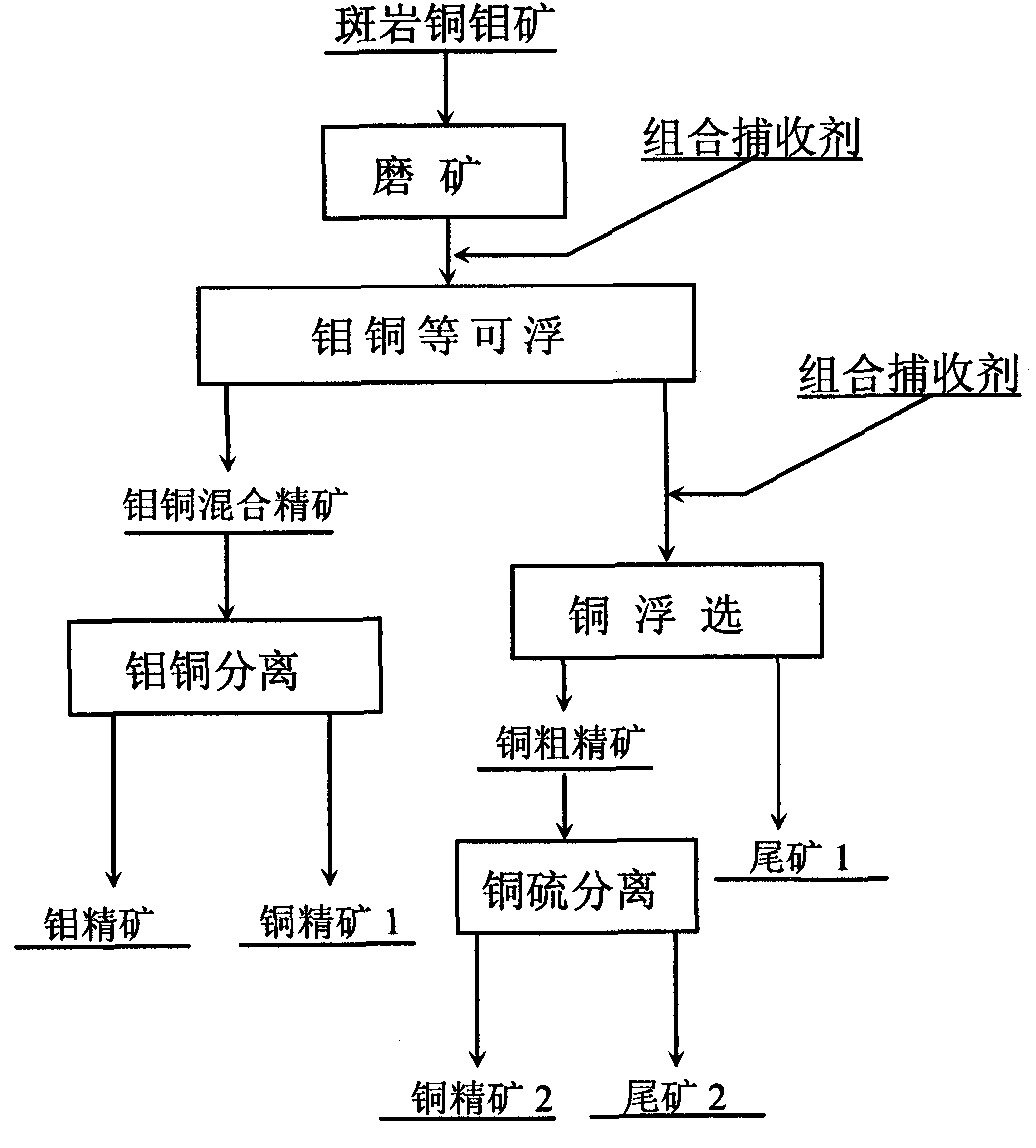 Combined collector for floatation of porphyry copper-molybdenum mine and floatation method thereof