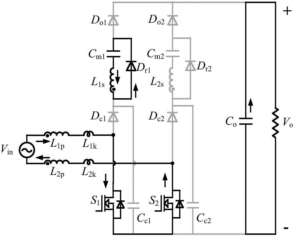 High-gain bridgeless PFC (Power Factor Correction) convertor based on coupling inductor voltage-multiplying unit