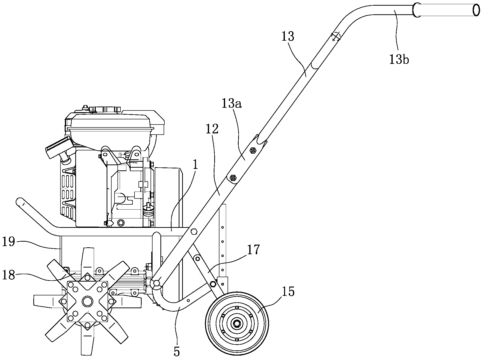 Arrangement structure for handgrip seat, rear wheel assembly and transmission case of portable micro ploughing machine