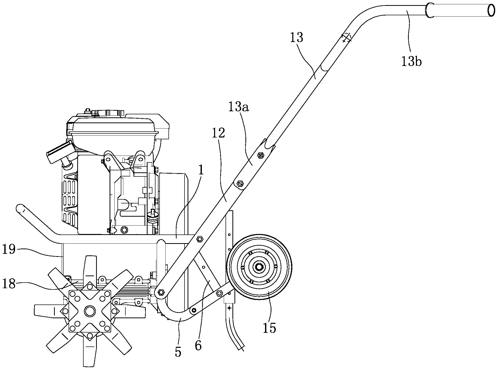 Arrangement structure for handgrip seat, rear wheel assembly and transmission case of portable micro ploughing machine
