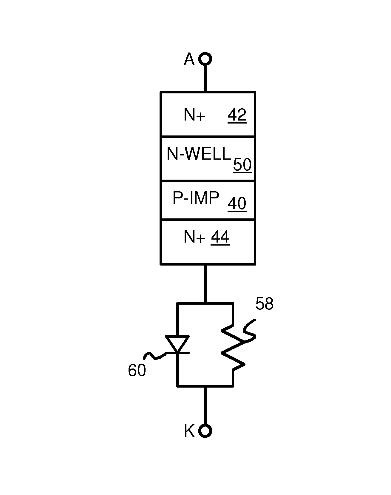 Electro-static-discharge (ESD) protection structure with stacked implant junction transistor and parallel resistor and diode paths to lower trigger voltage and raise holding volatge