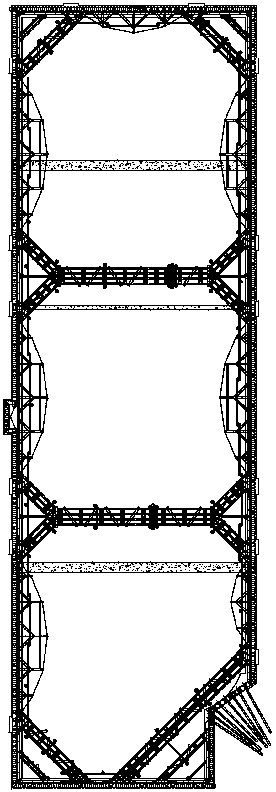 Prestressed supporting structure for long rectangular foundation pit