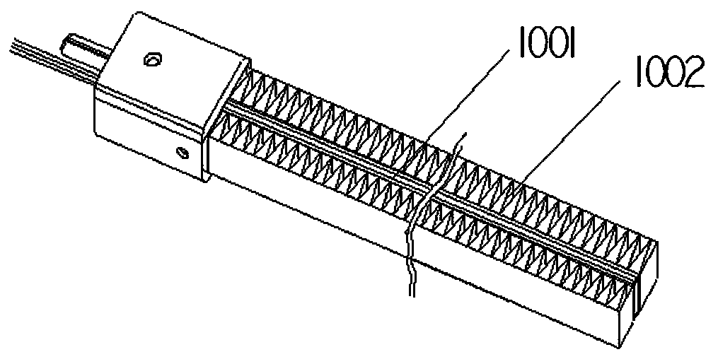 A heat dissipation strip of a PTC thermosensitive material heating device, a heating device and a special electric appliance