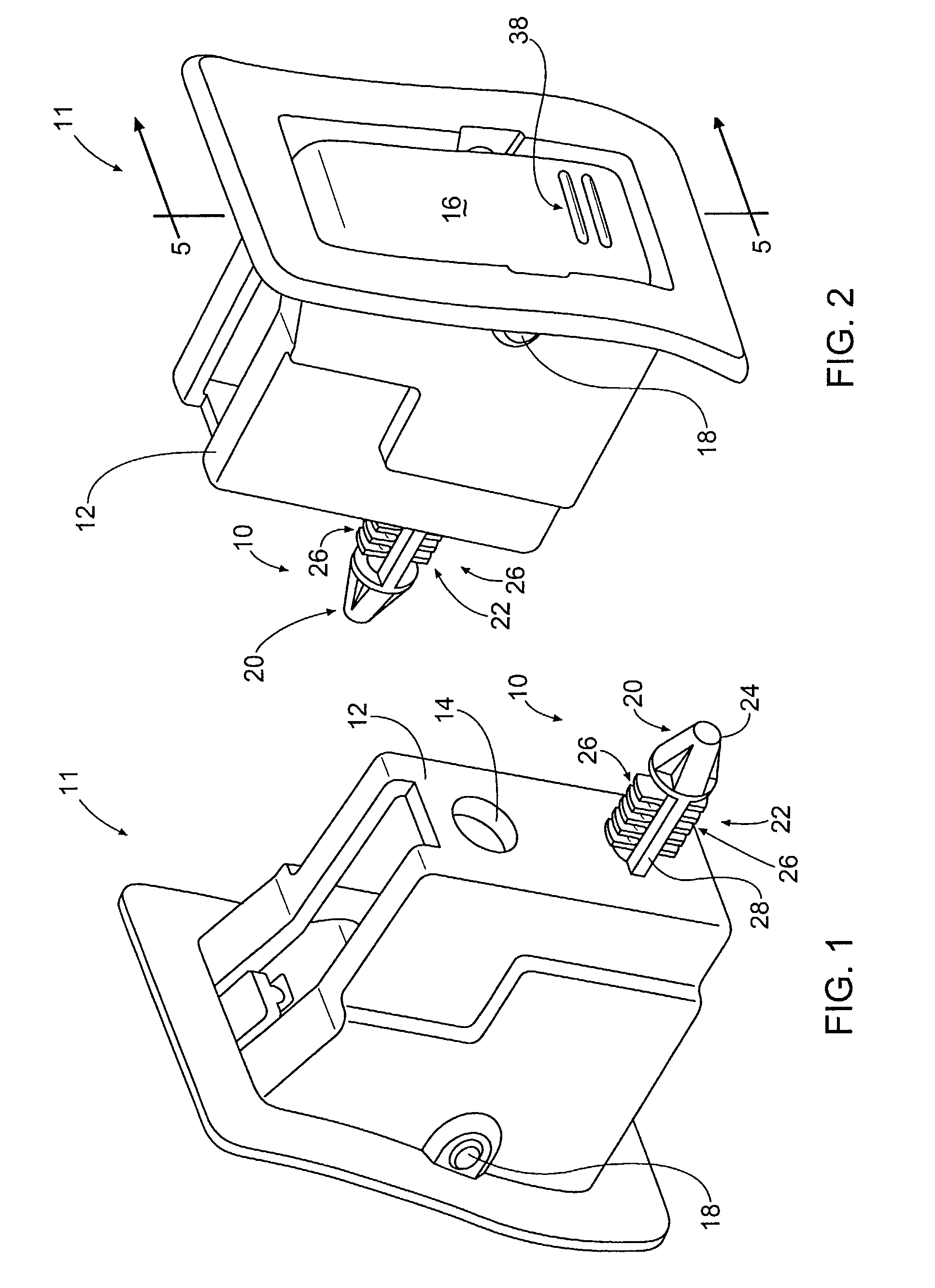 Vehicle trim component with self retaining fastening device
