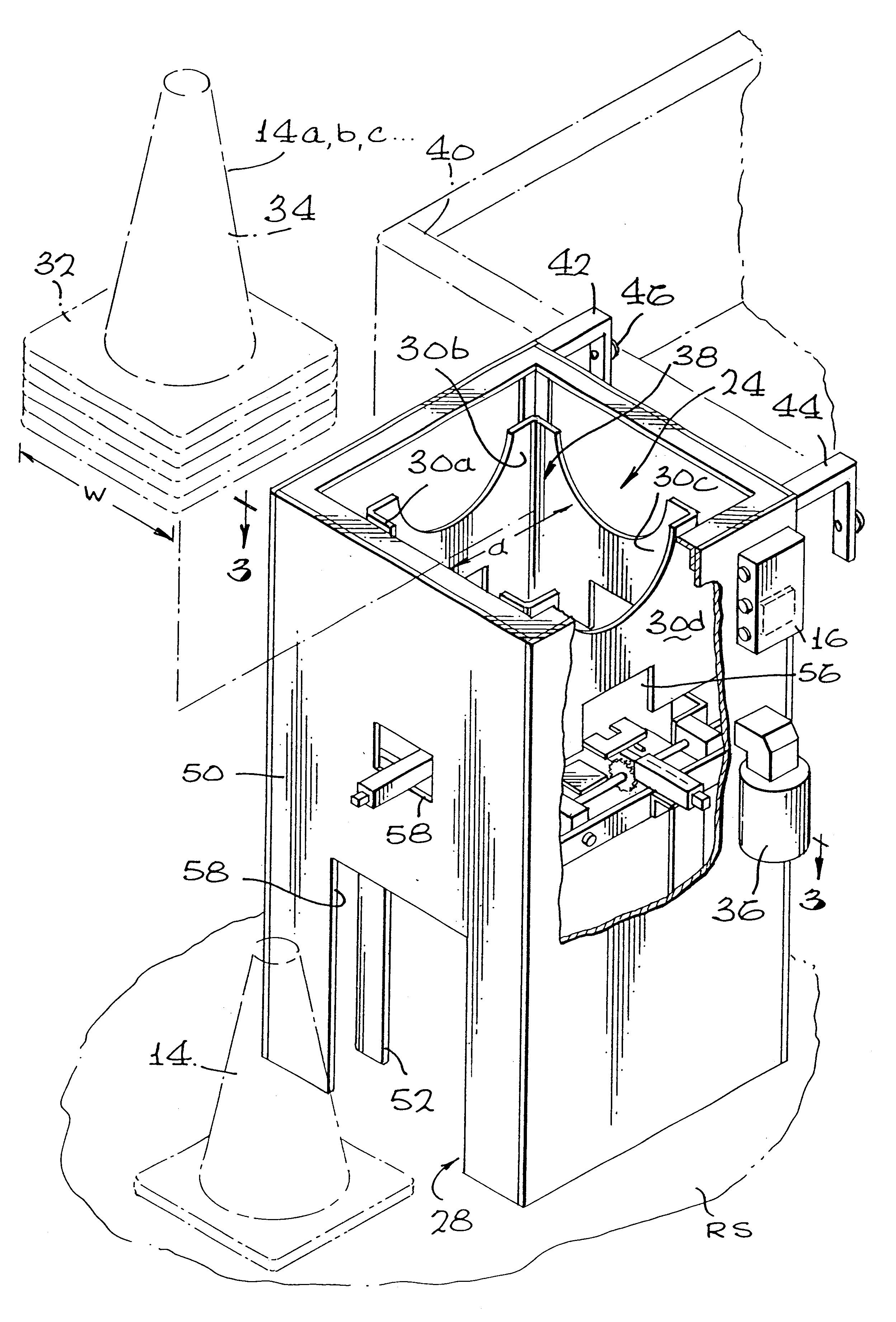 Device for placing cones on a roadway surface