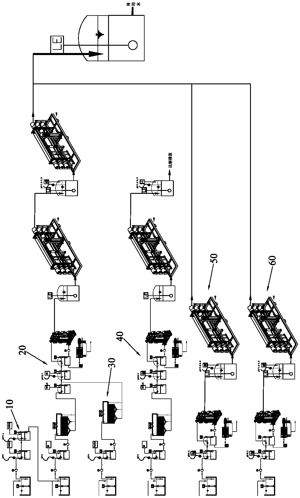 Plastic electroplating comprehensive wastewater treatment system and treatment method thereof