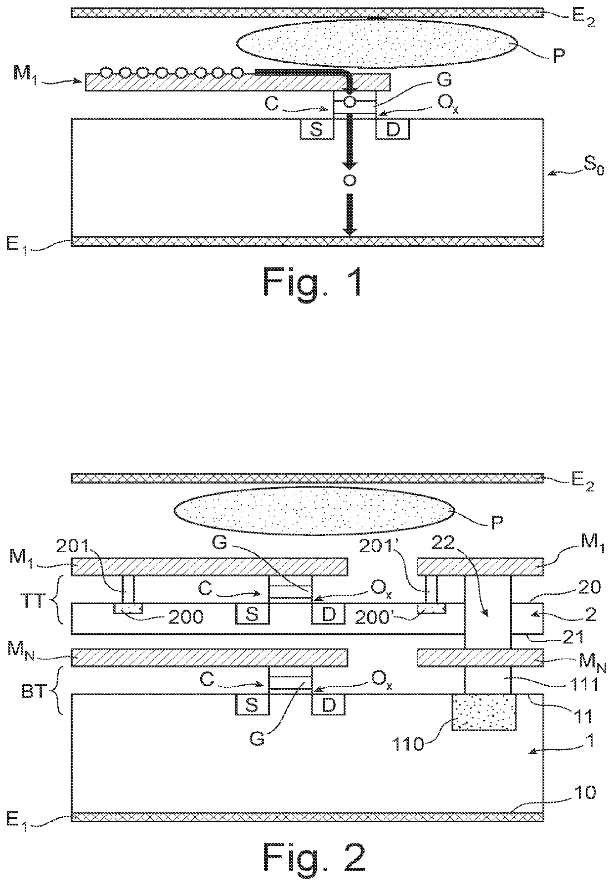 Process for protecting an upper stage of electronic components of an integrated circuit against antenna effects