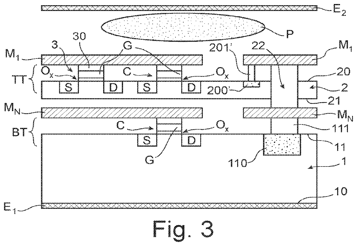 Process for protecting an upper stage of electronic components of an integrated circuit against antenna effects