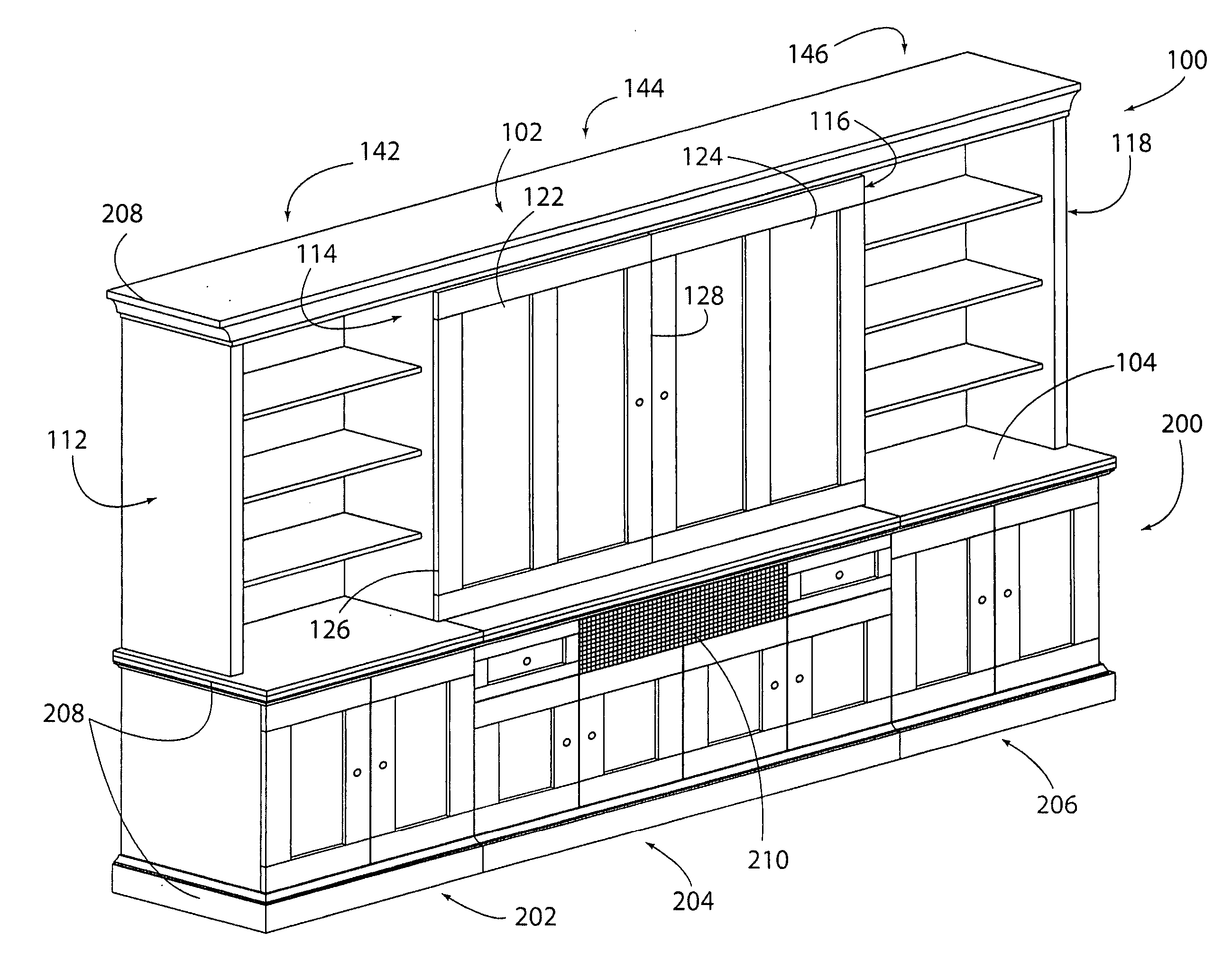 Display cabinet with modular slide door