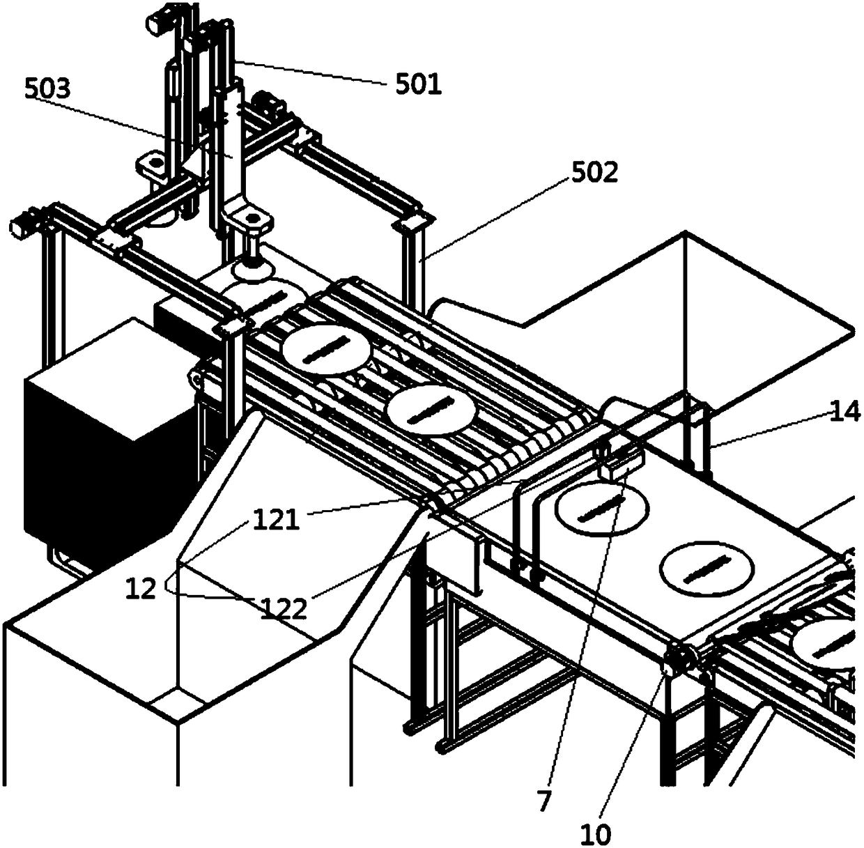 A device for fully automatic loading and unloading and visual inspection