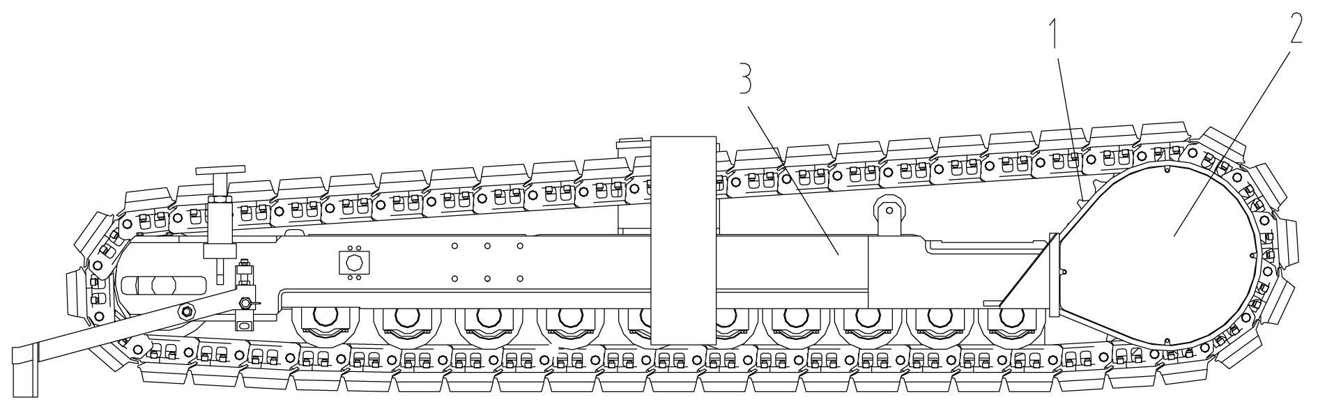 Track travelling mechanism of spreading machine and spreading machine