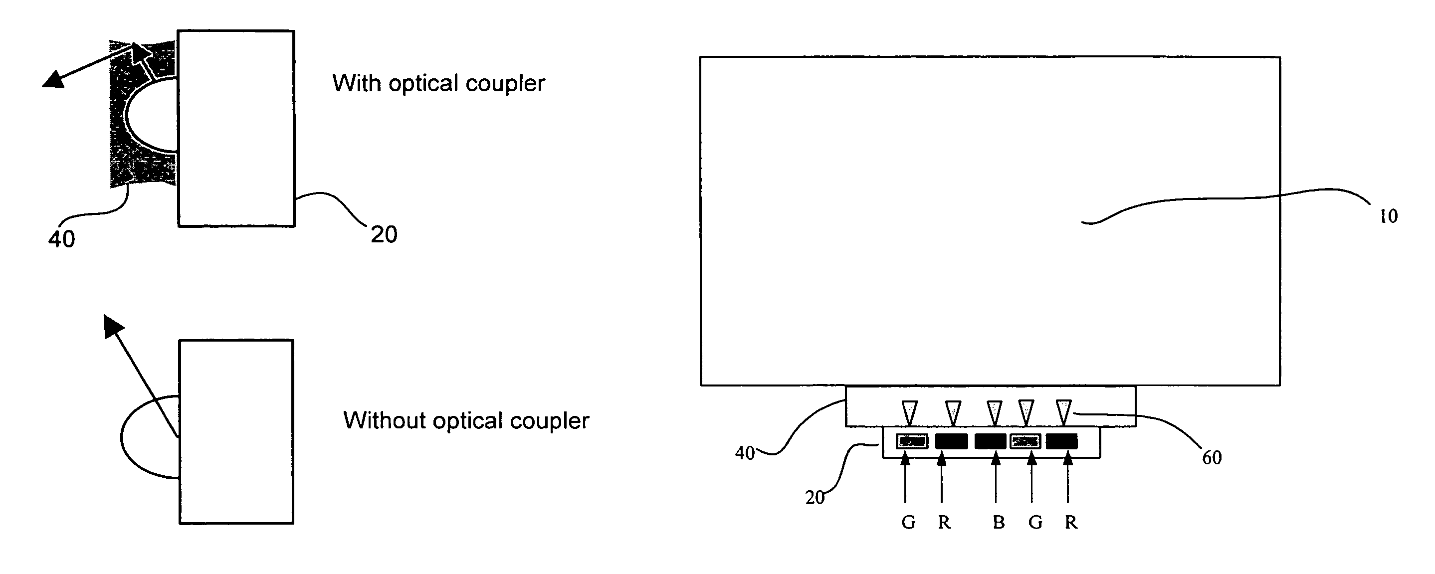 Display backlight with improved light coupling and mixing