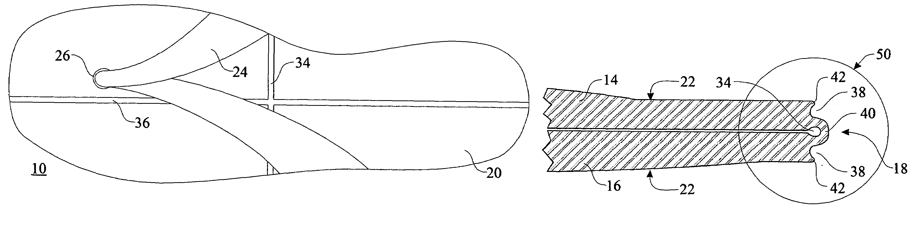 Foldable flip flop with formed hinge