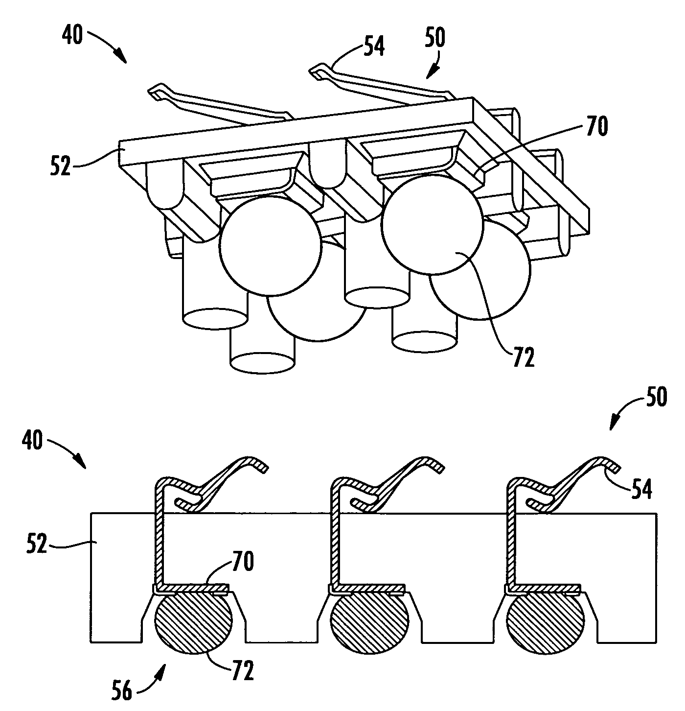 Interconnect device with opposingly oriented contacts