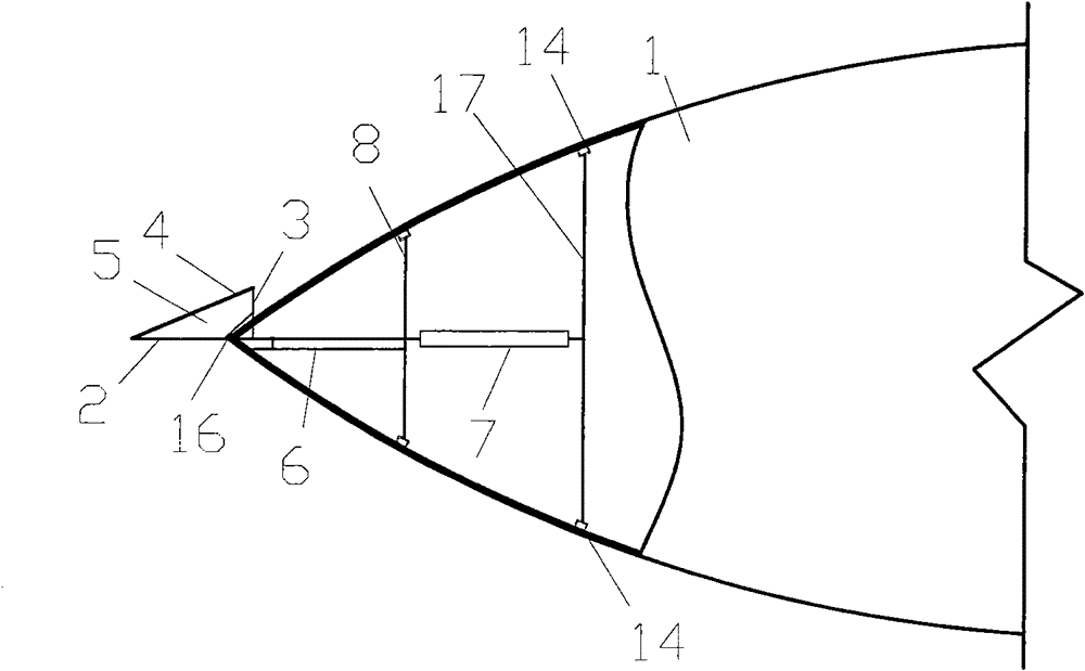 Device for eliminating side force of slender body at large incidence angle