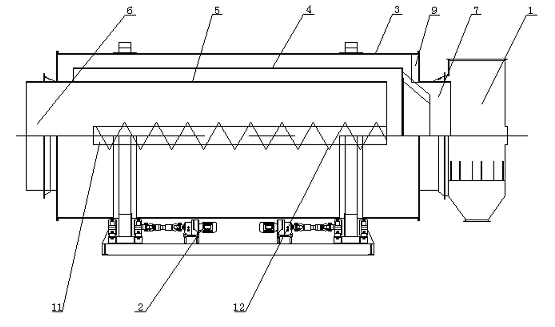 Material guide device of three-barrel drying machine