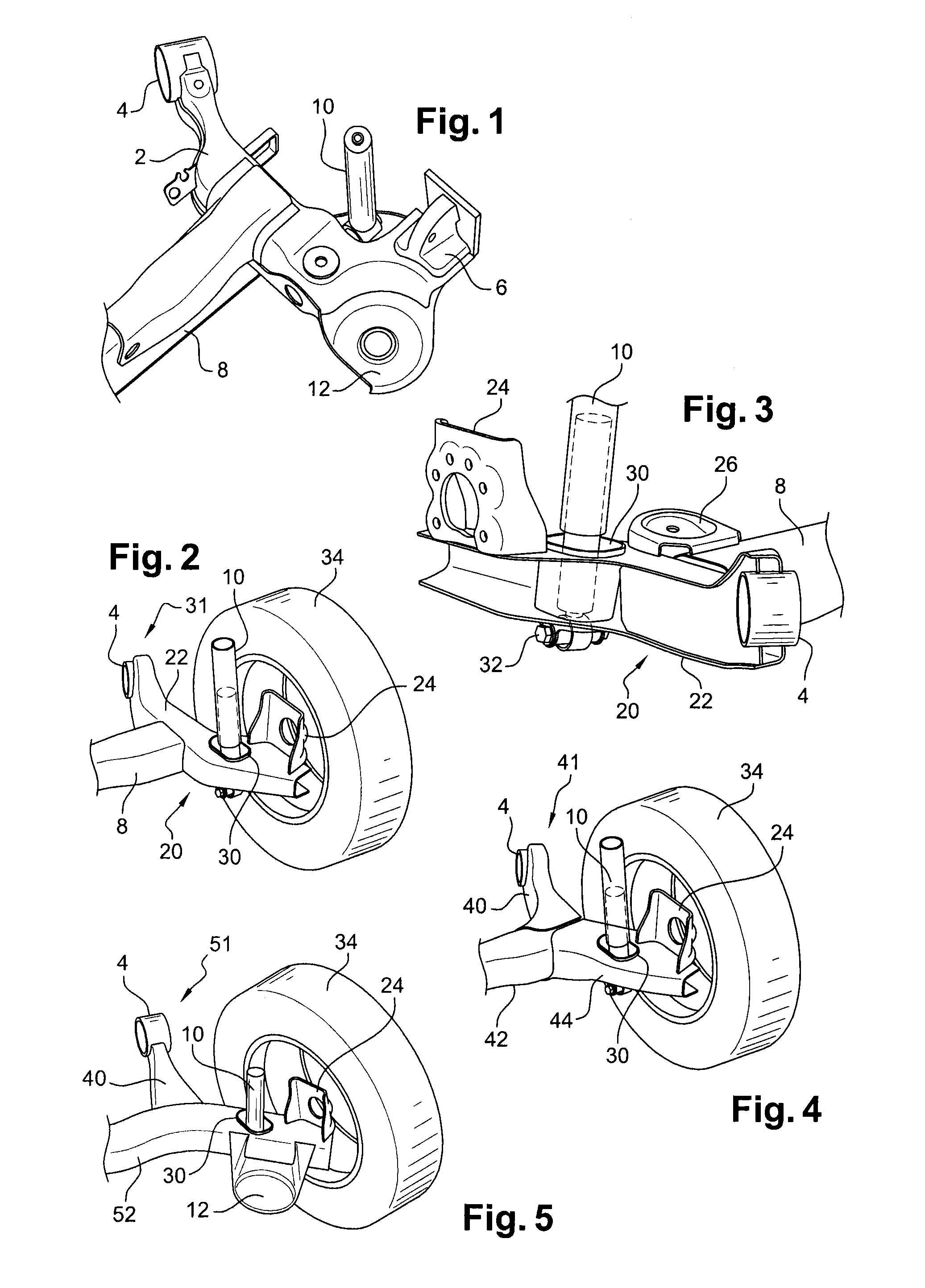 Motor vehicle rear train having a two arm suspension with a vertical opening