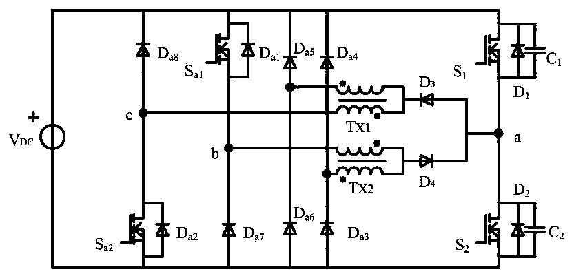 Auxiliary resonant converter pole inverter with phase-associated magnetization current bidirectional reset function