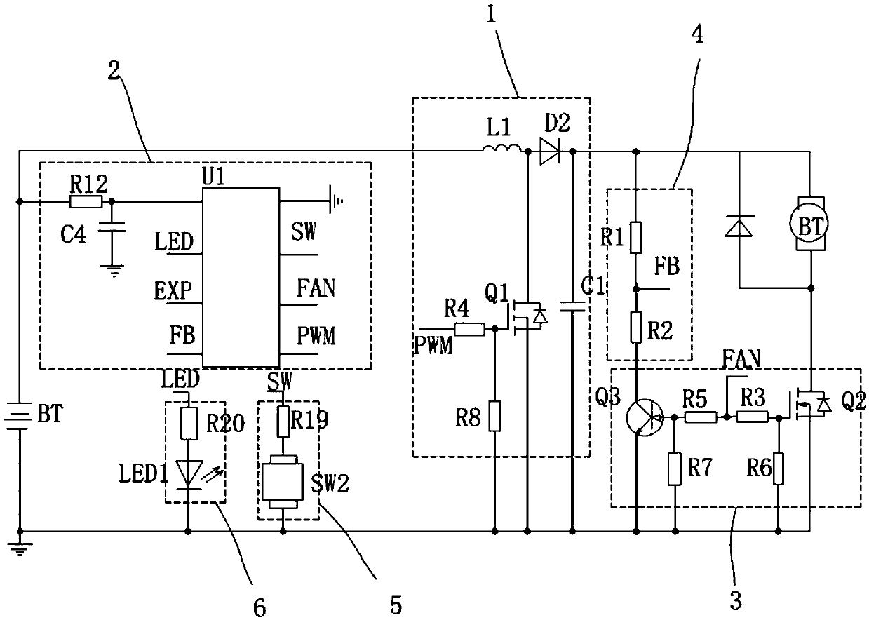 Low-cost and low-power-consumption feedback-type detection brushless motor booster circuit