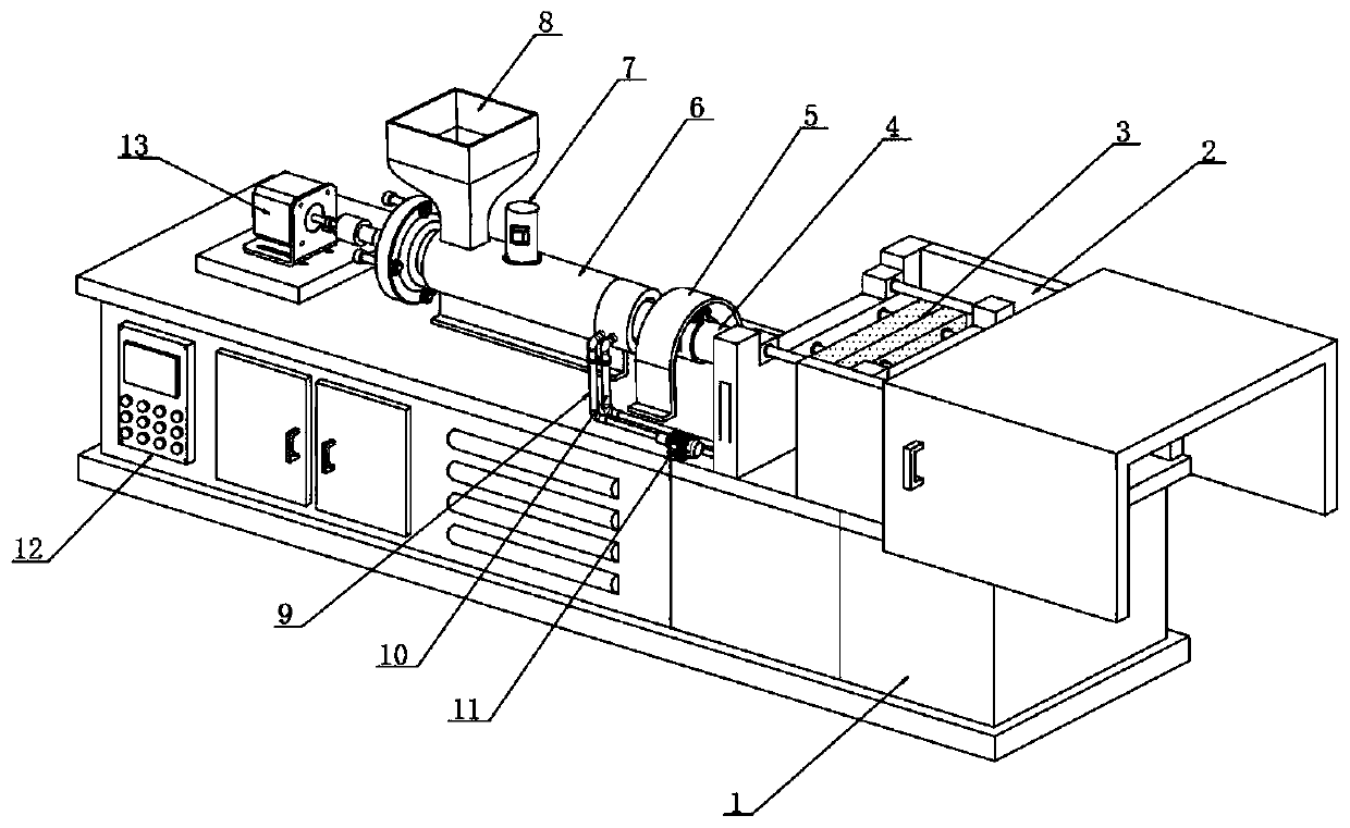 Plastic injection molding device with controllable melt injection pressure