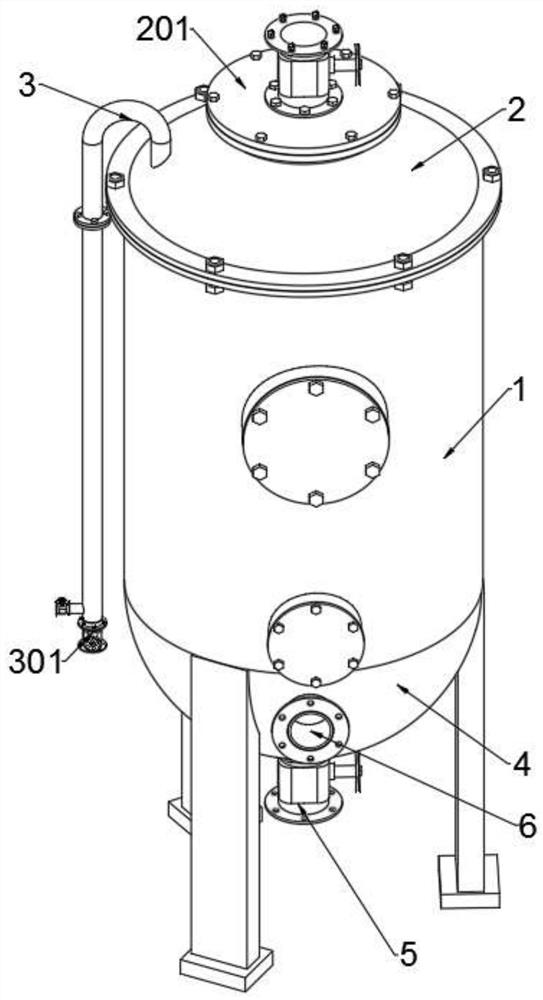 A sand filter tank structure of a non-ferrous metal mine acid wastewater treatment system