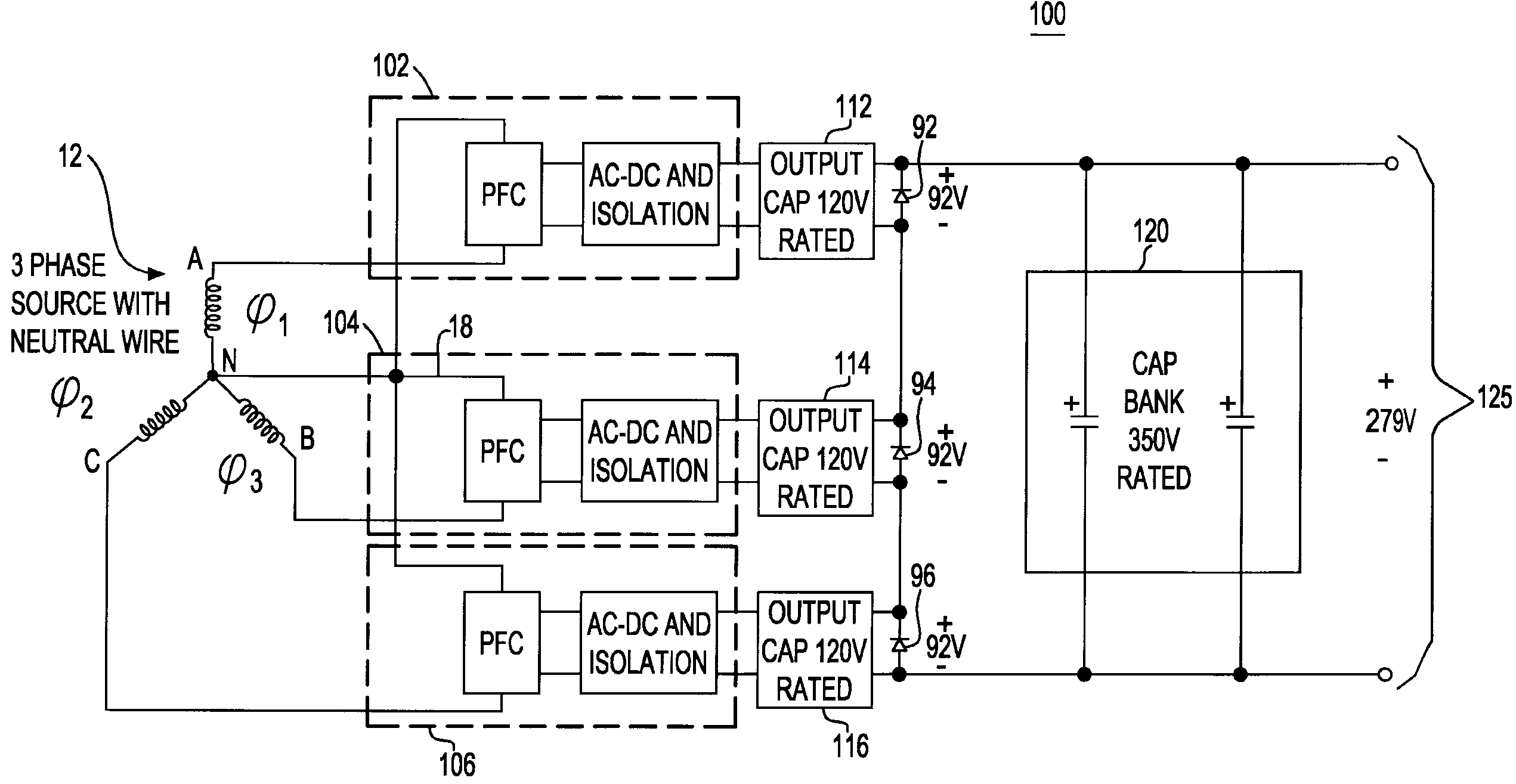 AC to DC power supply having zero frequency harmonic contents in 3-phase power-factor-corrected output ripple