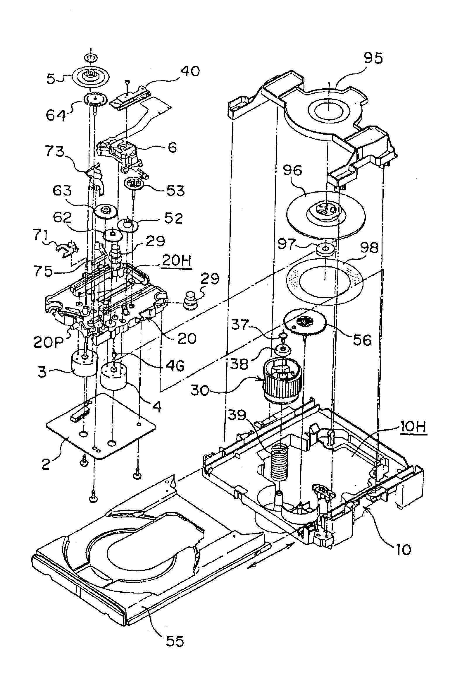 Optical disk drive including a first base portion and a movable second base portion