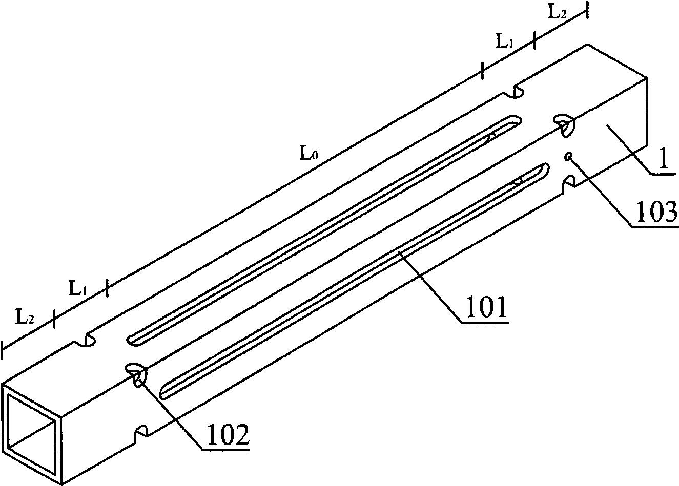 Triple-level metal rectangular pipe flection restriction support energy-dissipation device
