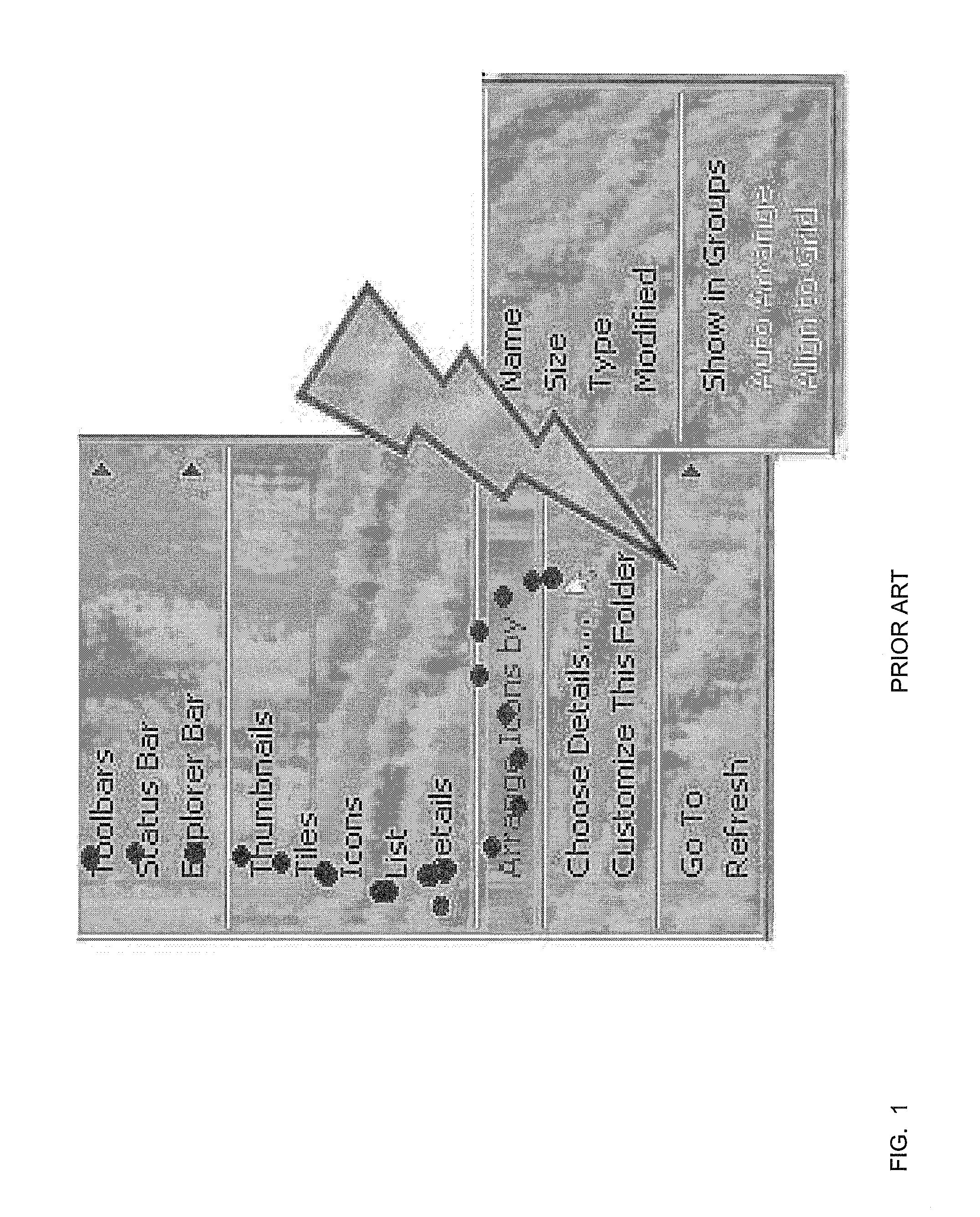 Selectable parent and submenu object display method with varied activation area shape