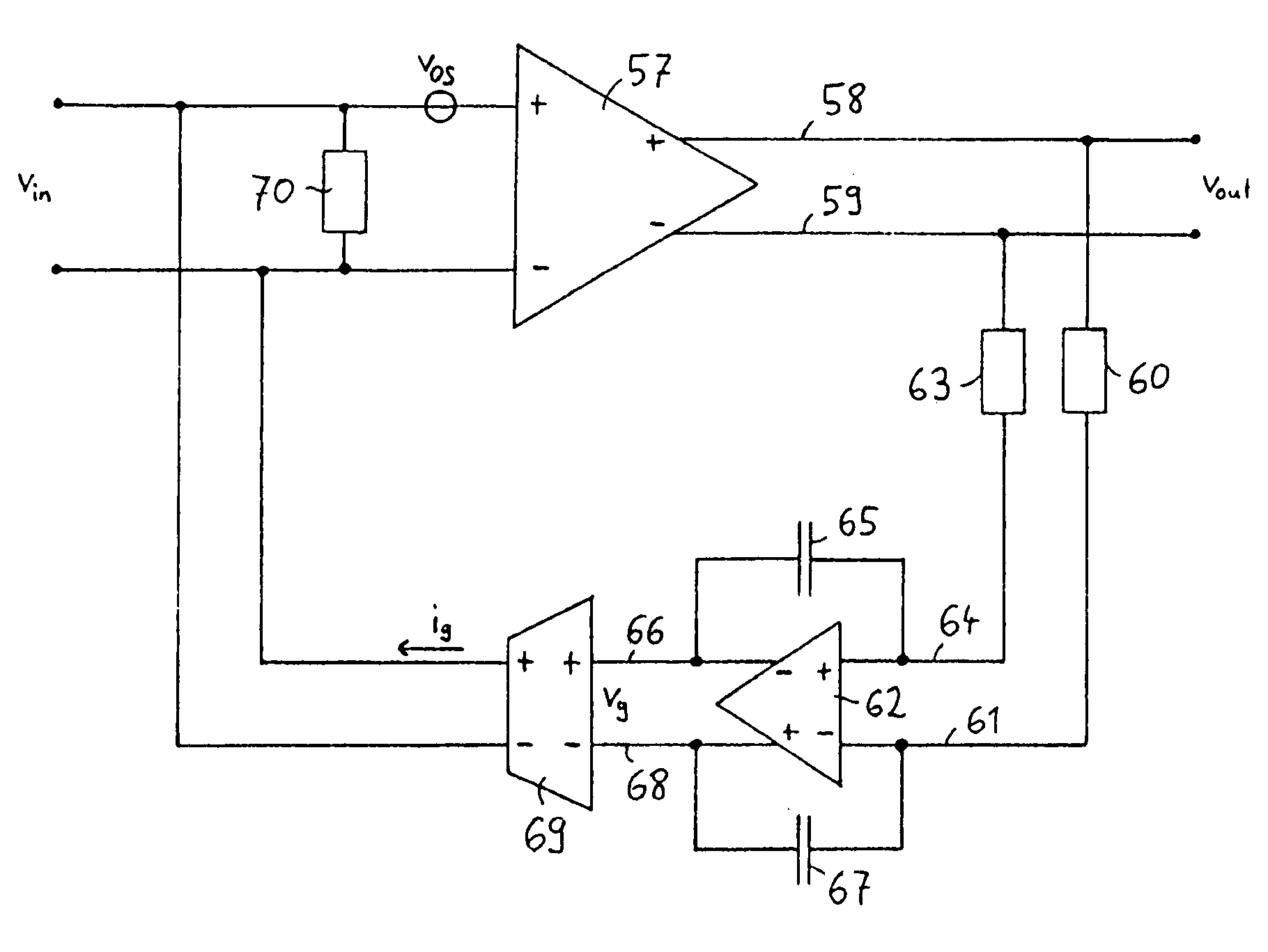 Amplifier with low pass filter feedback