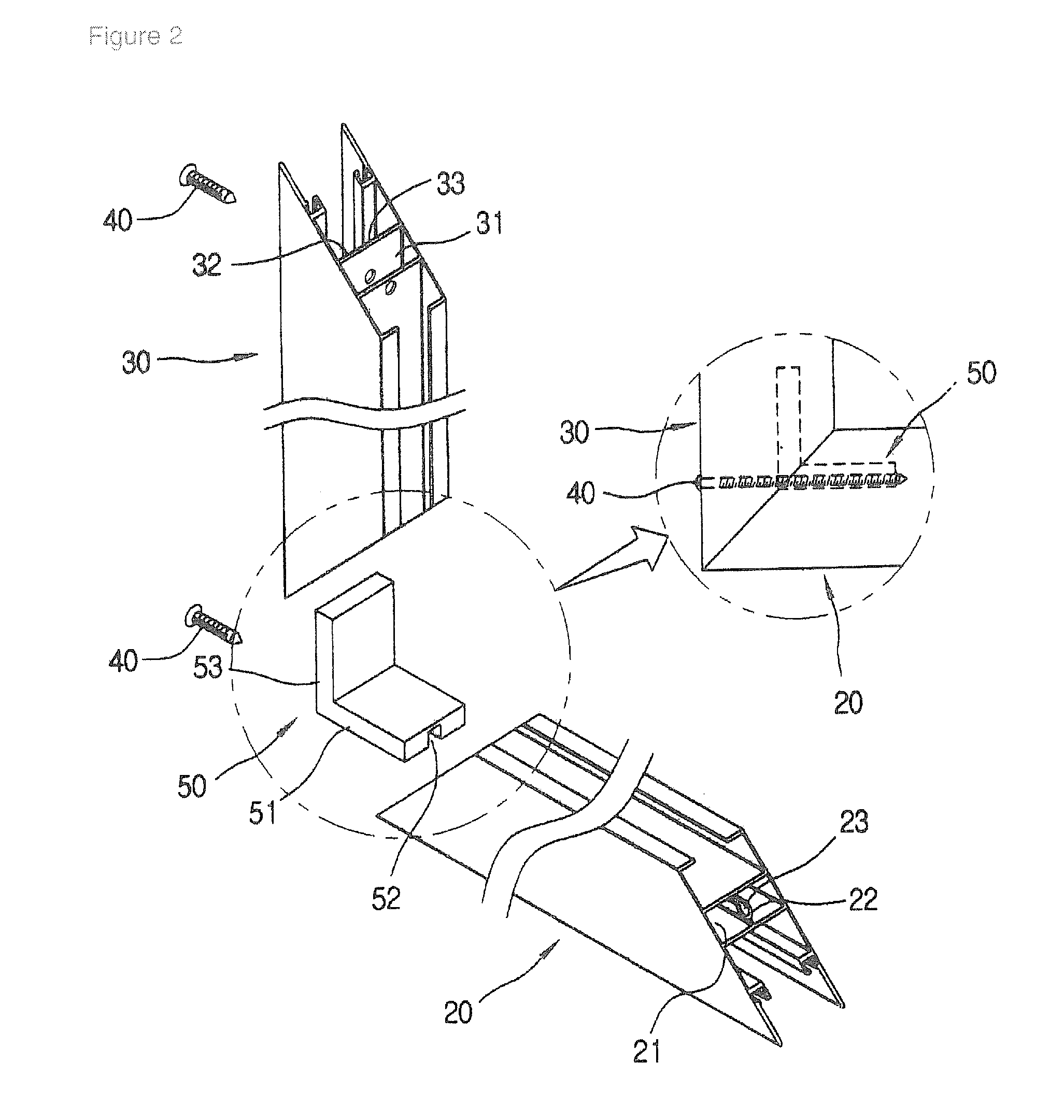 Windows and doors assembly structure having a joint portion of 45 degrees