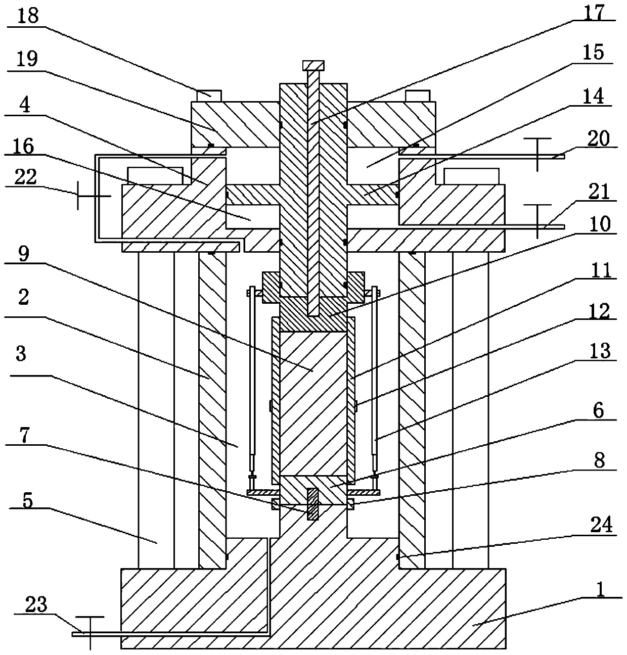 Rock triaxial direct stretching indoor experimental device and method