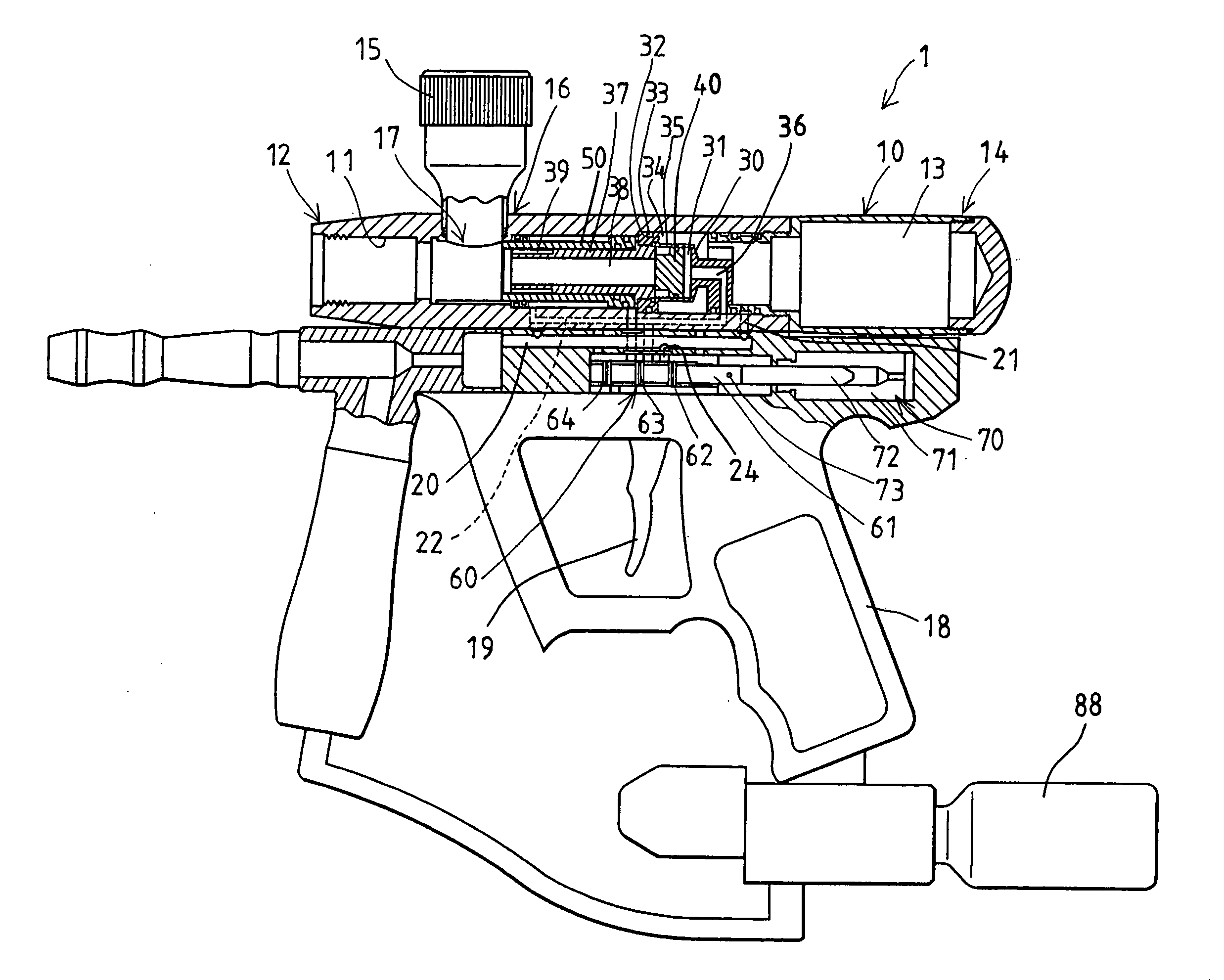 Pneumatic paintball gun