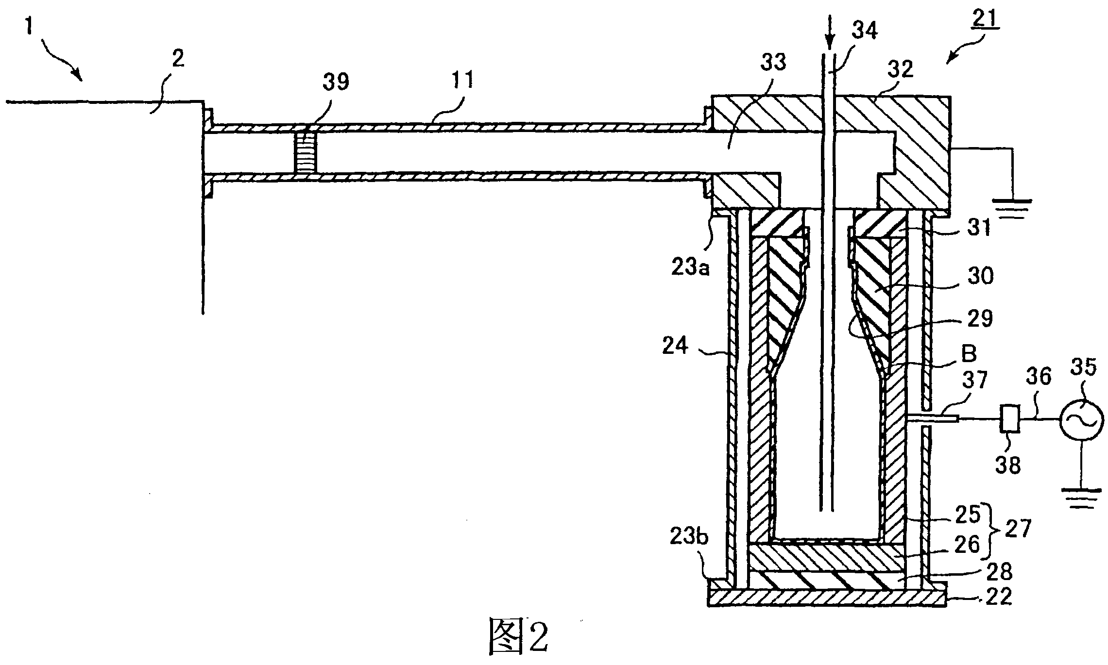 Tectorial membrane forming device for forming tectorial membrane on internal surface of container, production method for internal surface tectorial membrane container