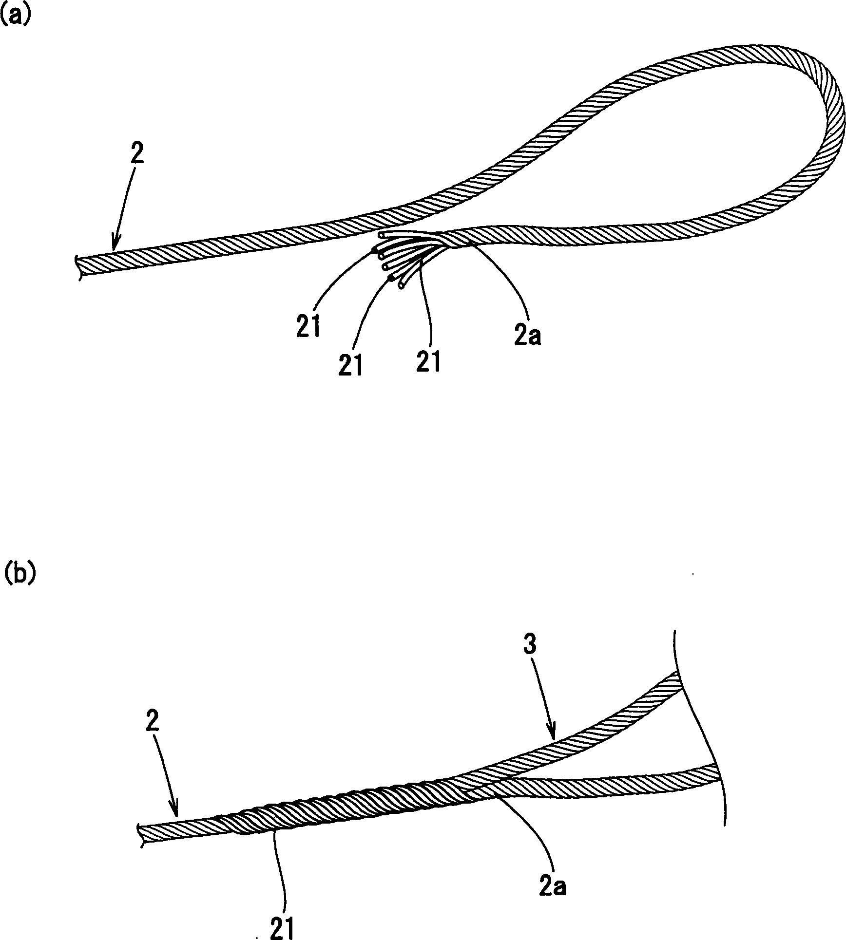 Treating structure for sling rope weaving and inserting terminal
