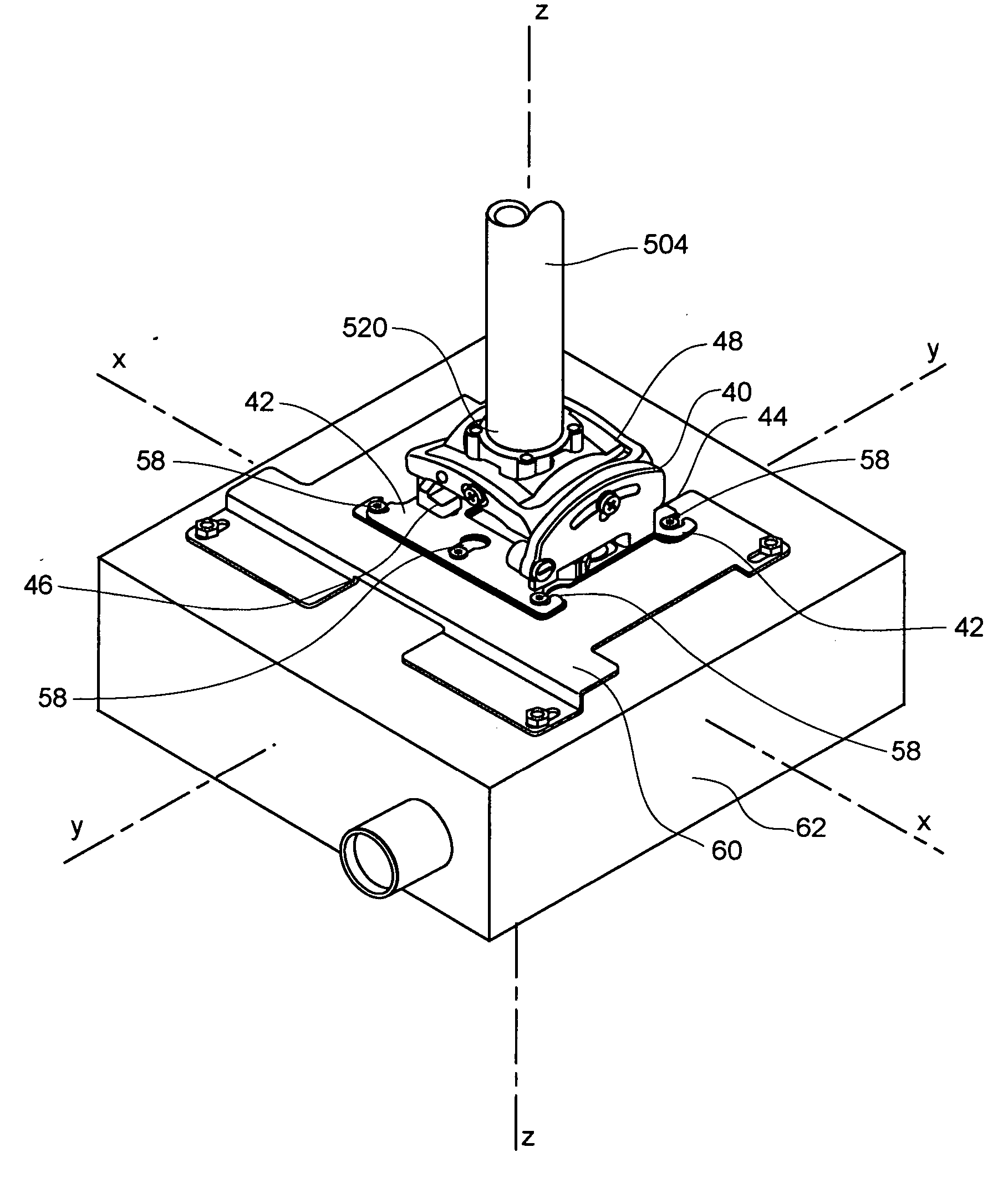 Adjustable projector mount with quick release device interface