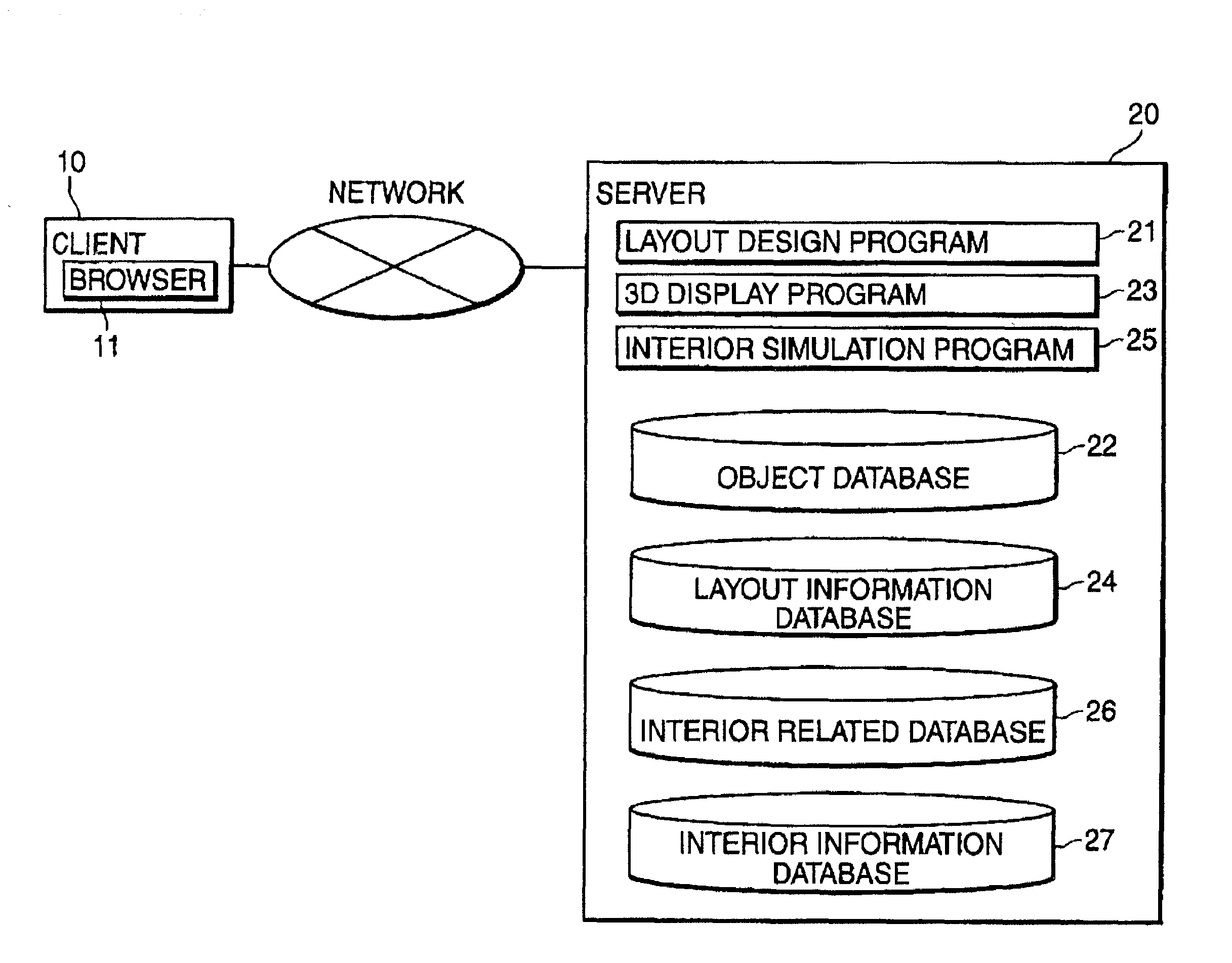 Method for aiding space design using network, system therefor, and server computer of the system