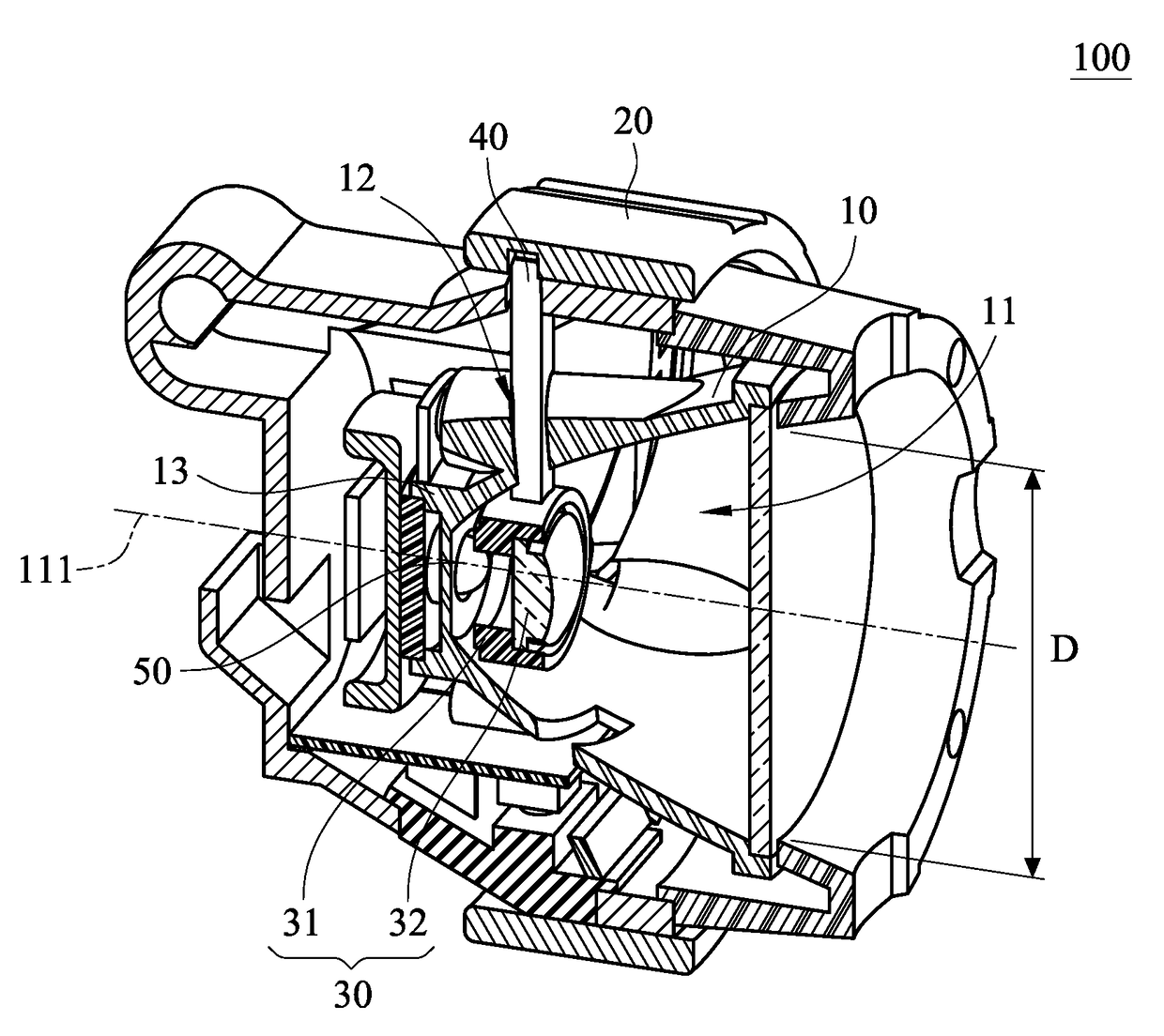 Variable focus spot light with spin type focusing structure