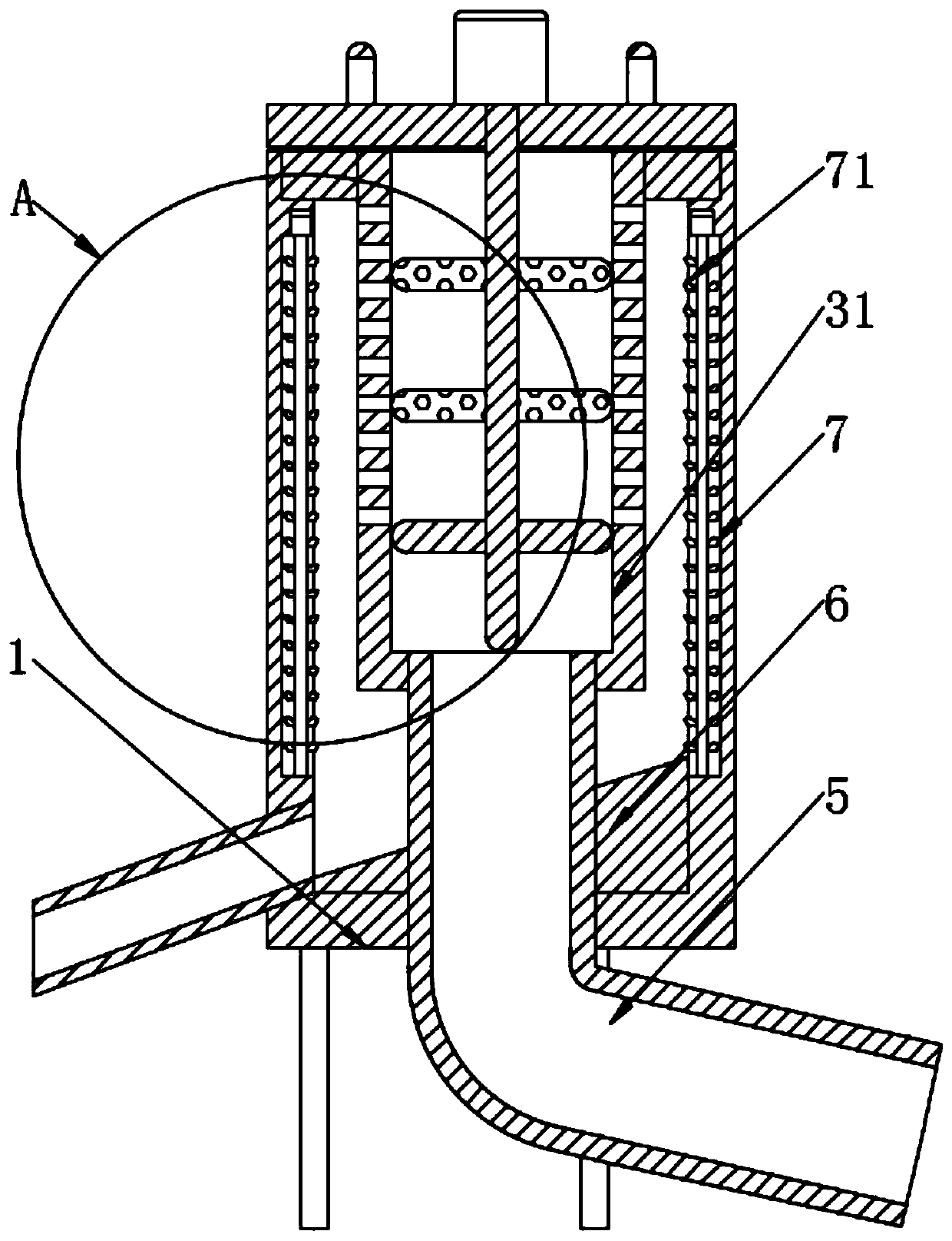Raw material back flow processing mechanism for casting motor case production