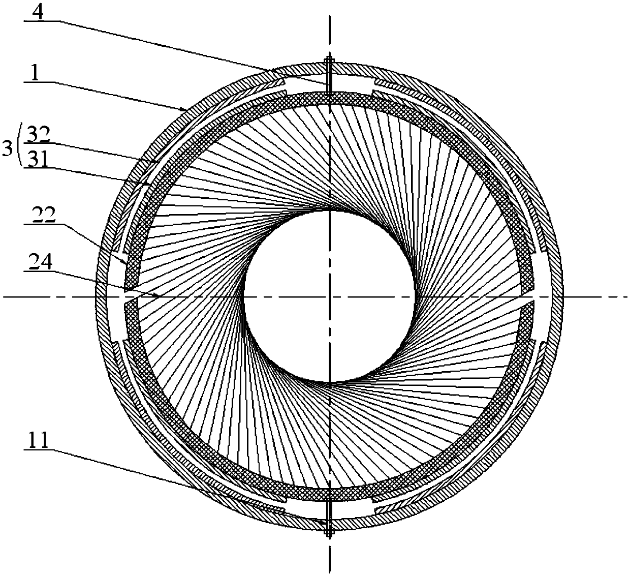 Magnet-containing brush-type sealing structure capable of adjusting radial clearance between brush wire beams and rotor surface