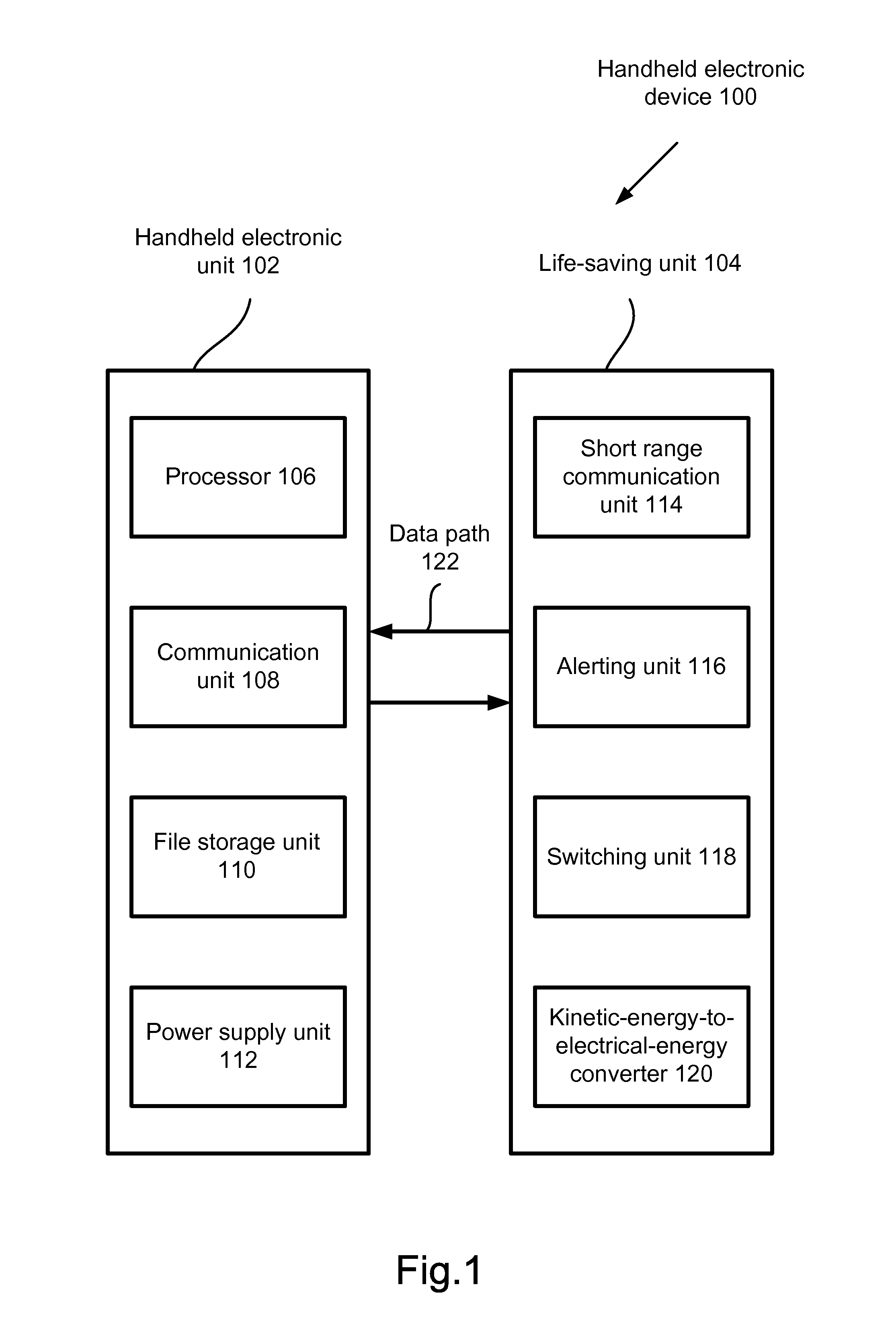 Handheld Electronic Device with Emergency Functions Powered by Kinetic Energy