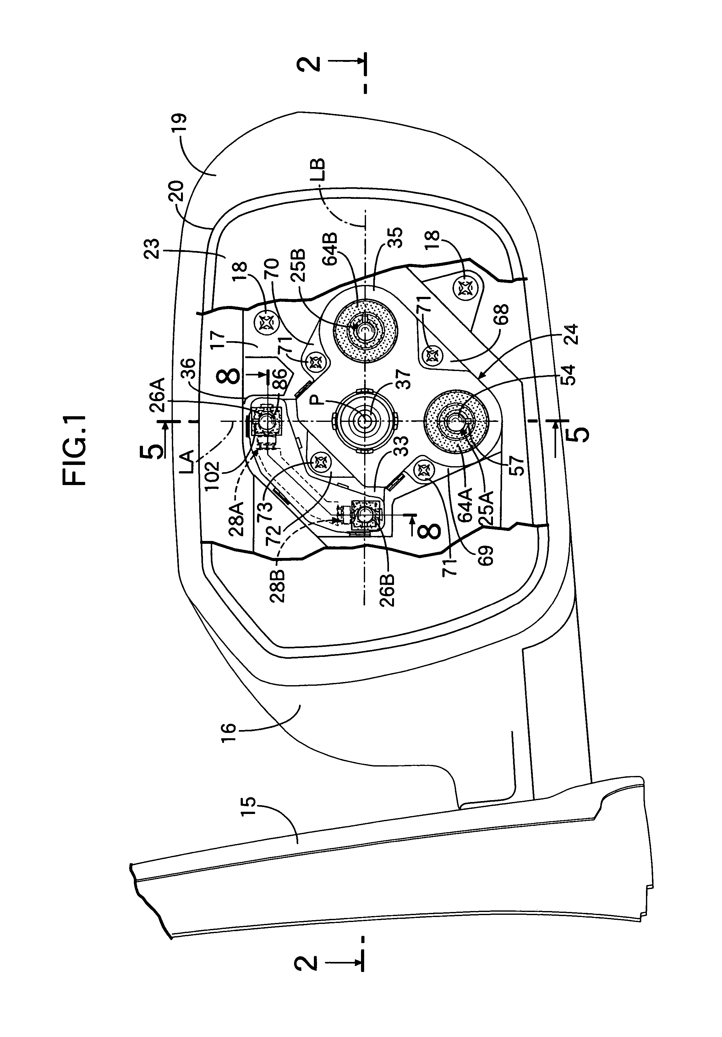 Vehicular mirror having tilt angle detection rod with swing axis