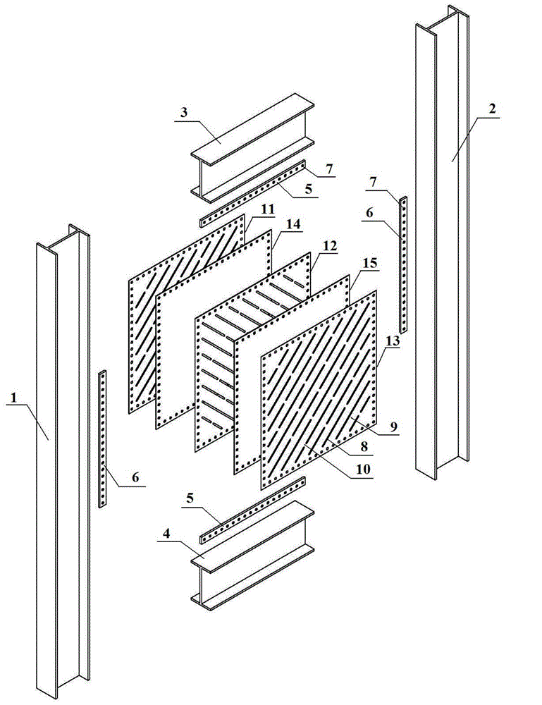 Multilayer oblique slotted self anti-buckling steel plate shear wall and manufacturing method thereof