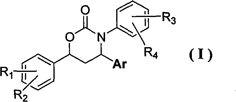 3,4,6-triaryl-(1,3)-oxazine-2-ketone compound as well as preparation method and application thereof