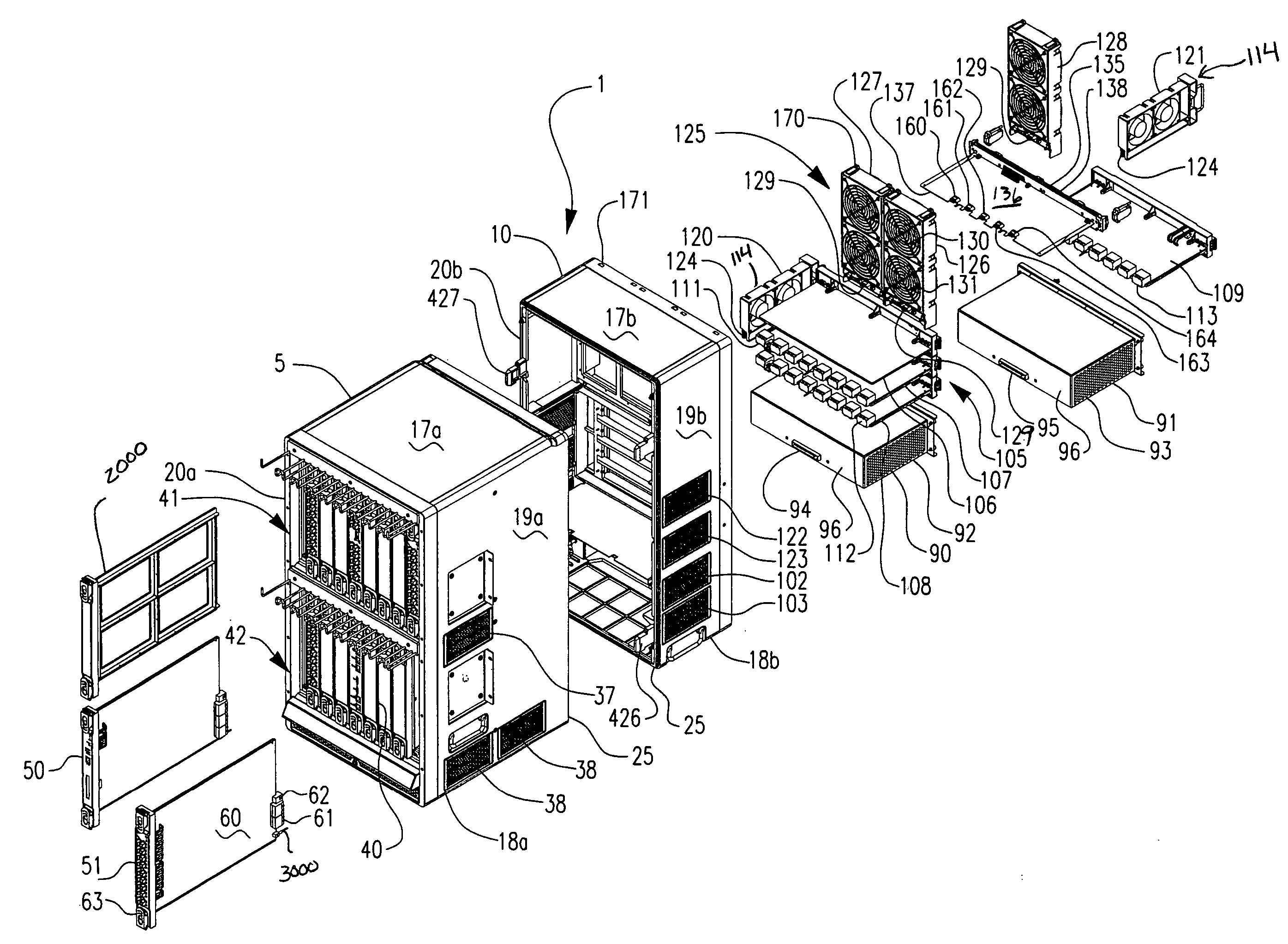 Modular chassis divided along a midplane and cooling system therefor